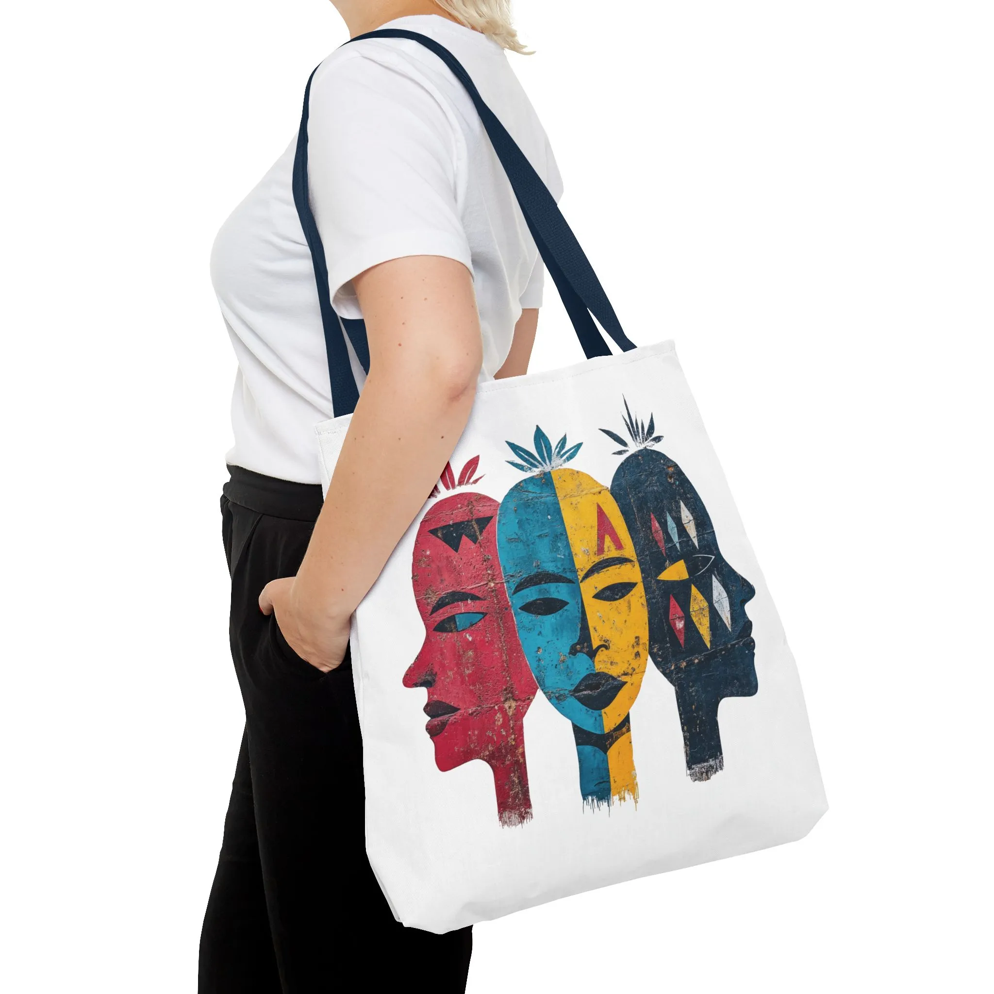 Artistic Tote Bag with Abstract Faces - Bohemian Style, Eco-Friendly Shopping Bag, Gift for Art Lovers, Unique Beach Bag, Festival Accessory - Image 4