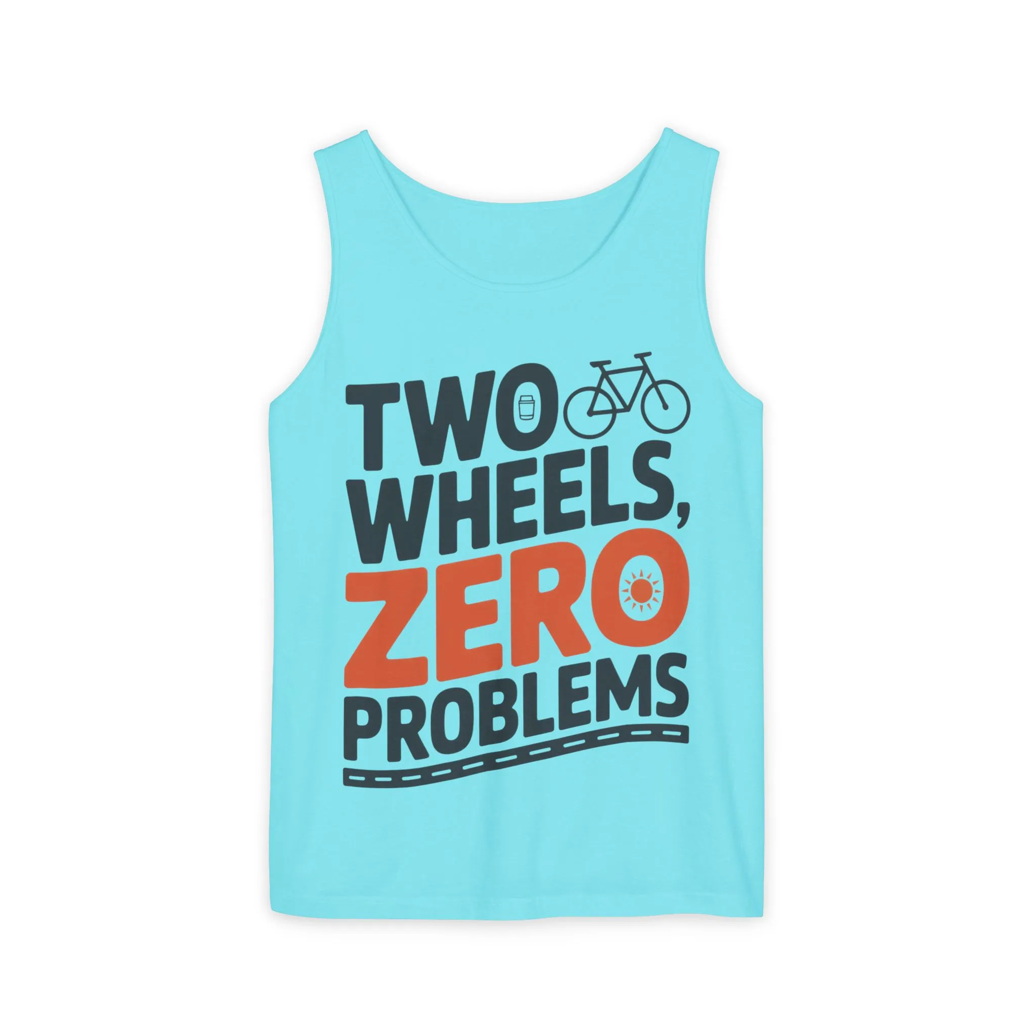 Mens Garment-Dyed Tank Top, Two Wheels Zero Problems Mens Cycling Graphic Tank, Gift for Cyclists - Image 11