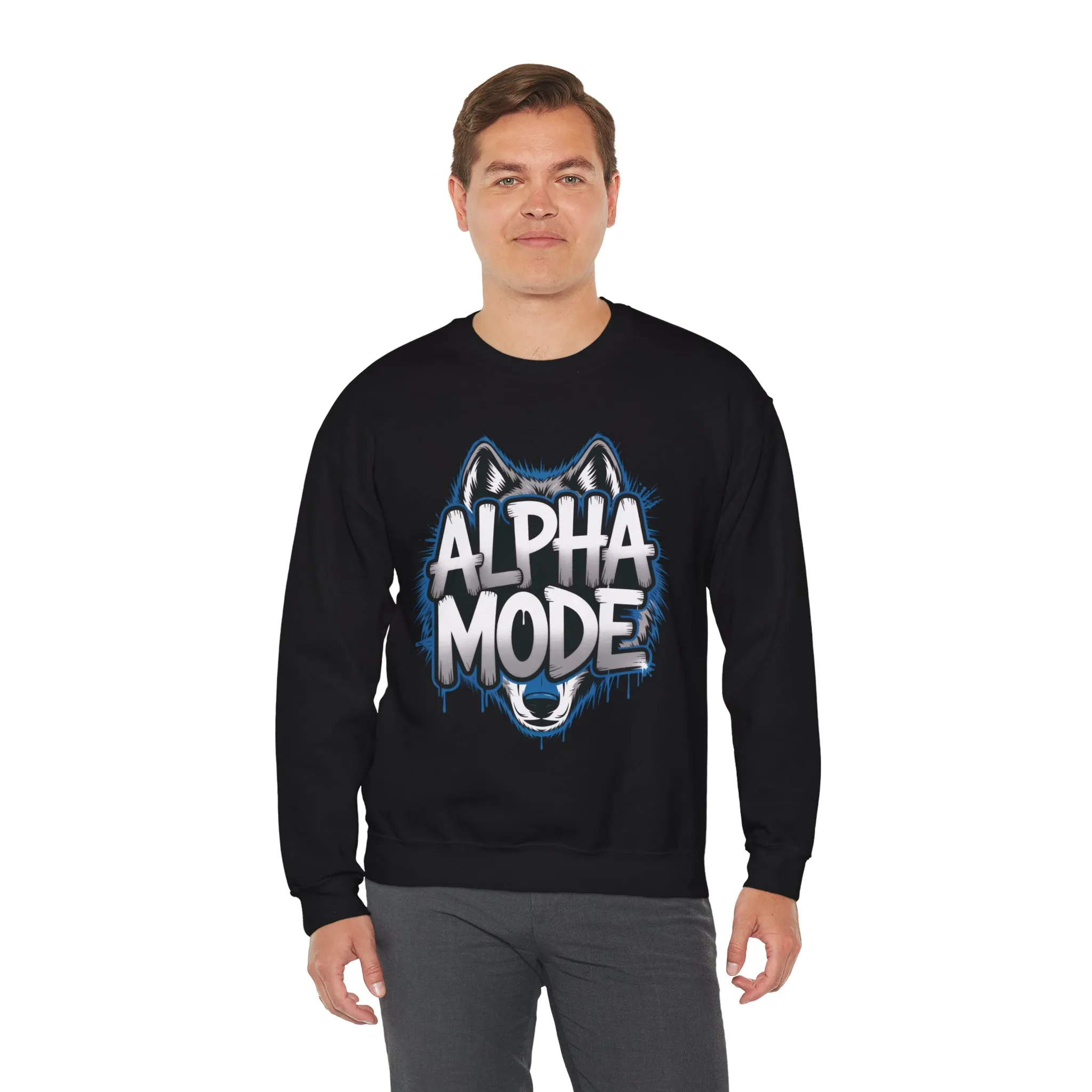 Mens Heavy Blend™ Crewneck Sweatshirt, Alpha Mode Mens Wolf Graphic Crewneck Sweatshirt - Image 6