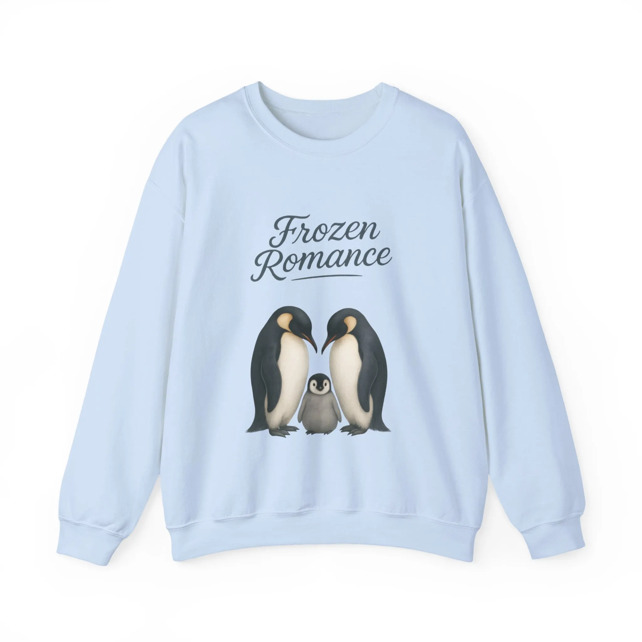 Womens Heavy Blend™ Crewneck Sweatshirt, Womens Frozen Romance Penguin Sweatshirt, Cute Animal Pullover, Romantic Graphic Top - Image 2