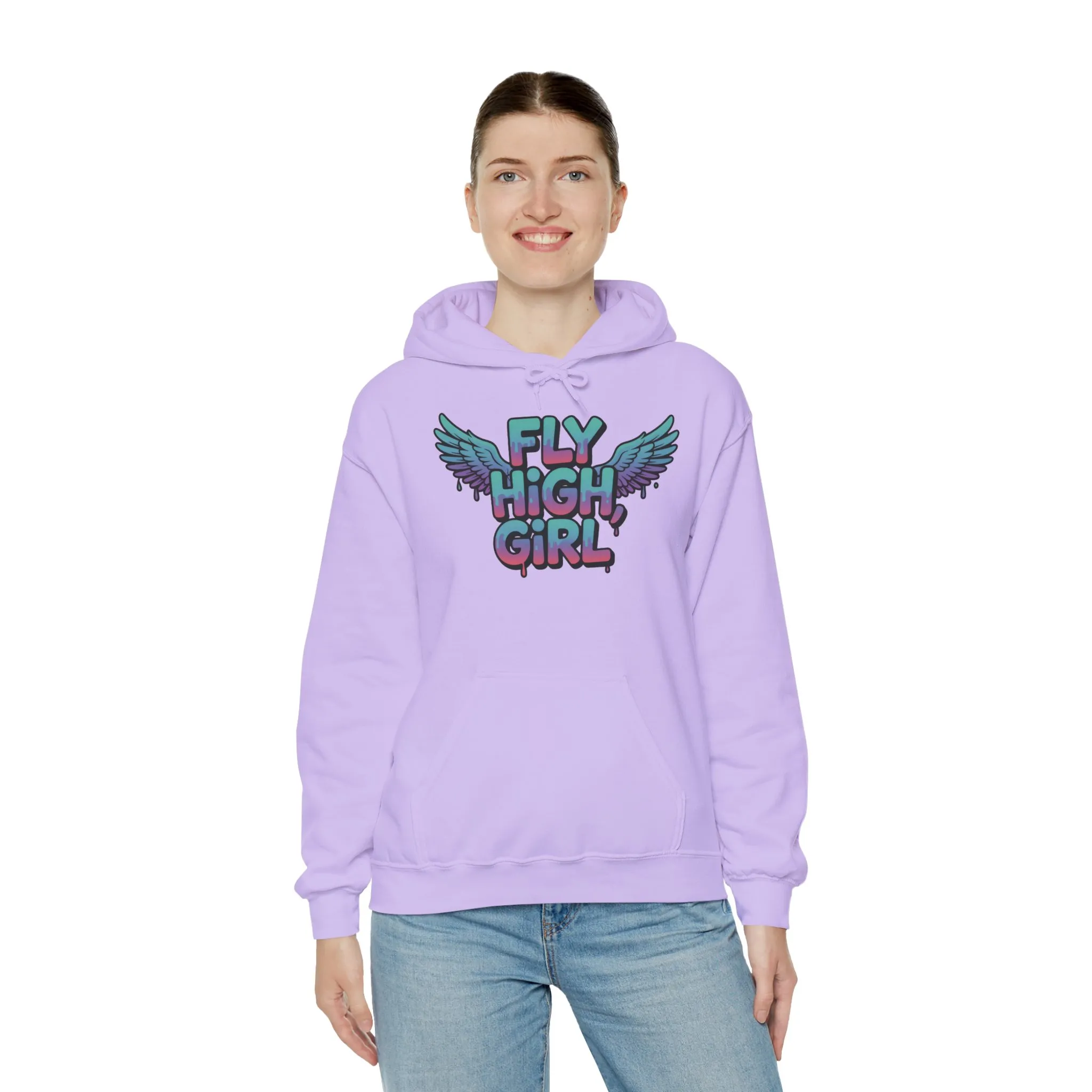 Women's Hoodie Fly High Girl, Angel Wings Graffiti Drip Graphic Pullover, Streetwear Hoodie - Image 4