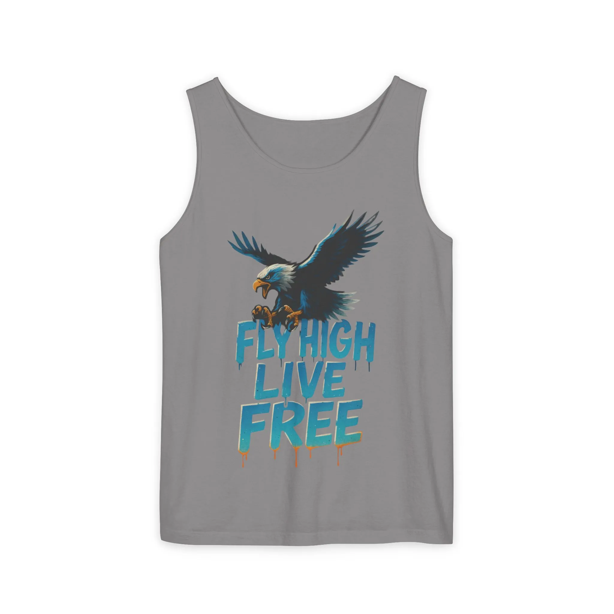 Mens Garment-Dyed Tank Top, Fly High Live Free Eagle Mens Tank Top Gym Wear - Image 5