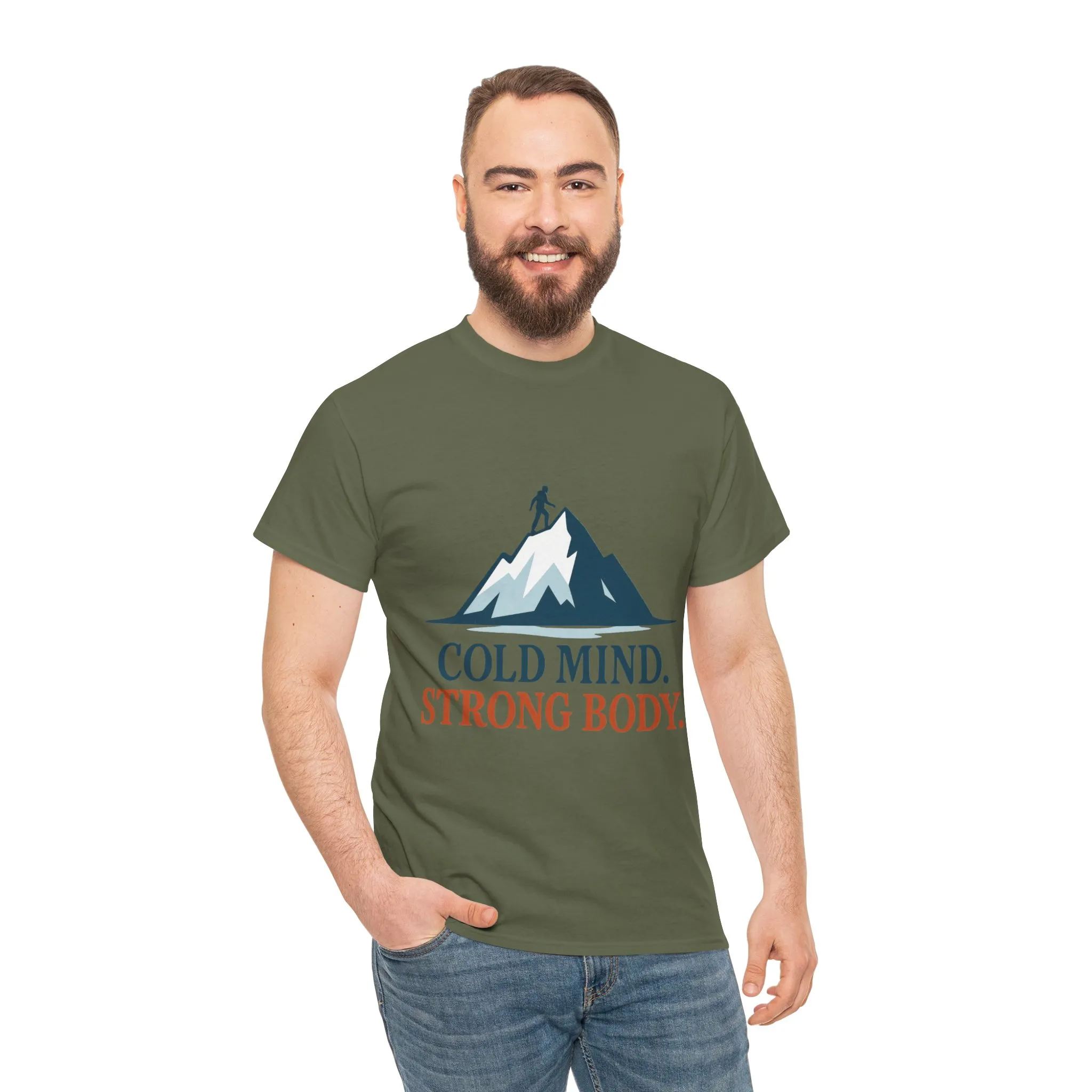 Cold Mind Strong Body Mens T-Shirt, Nordic Minimalist Mountain Hiking Tee - Image 14