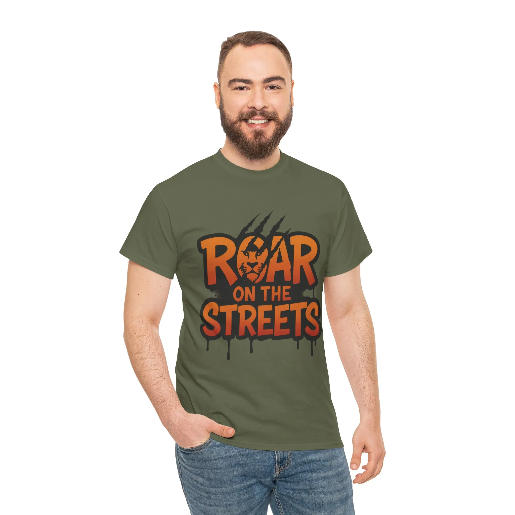Roar on the Streets Lion Graphic Mens Urban T-Shirt, Lion Shirt - Image 8