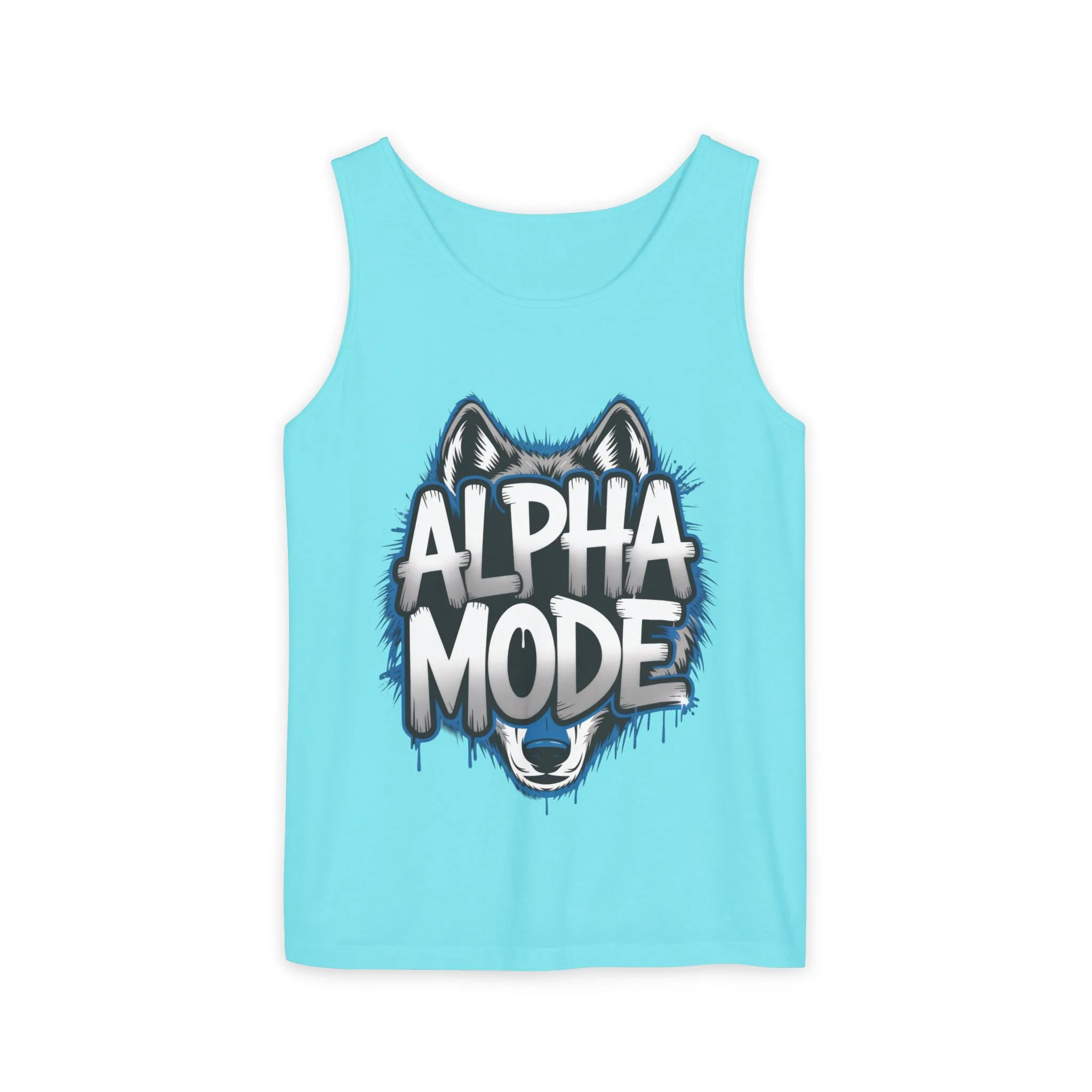 Mens Garment-Dyed Tank Top, Alpha Mode Wolf Graphic Mens Tank Top Gym Wear - Image 7