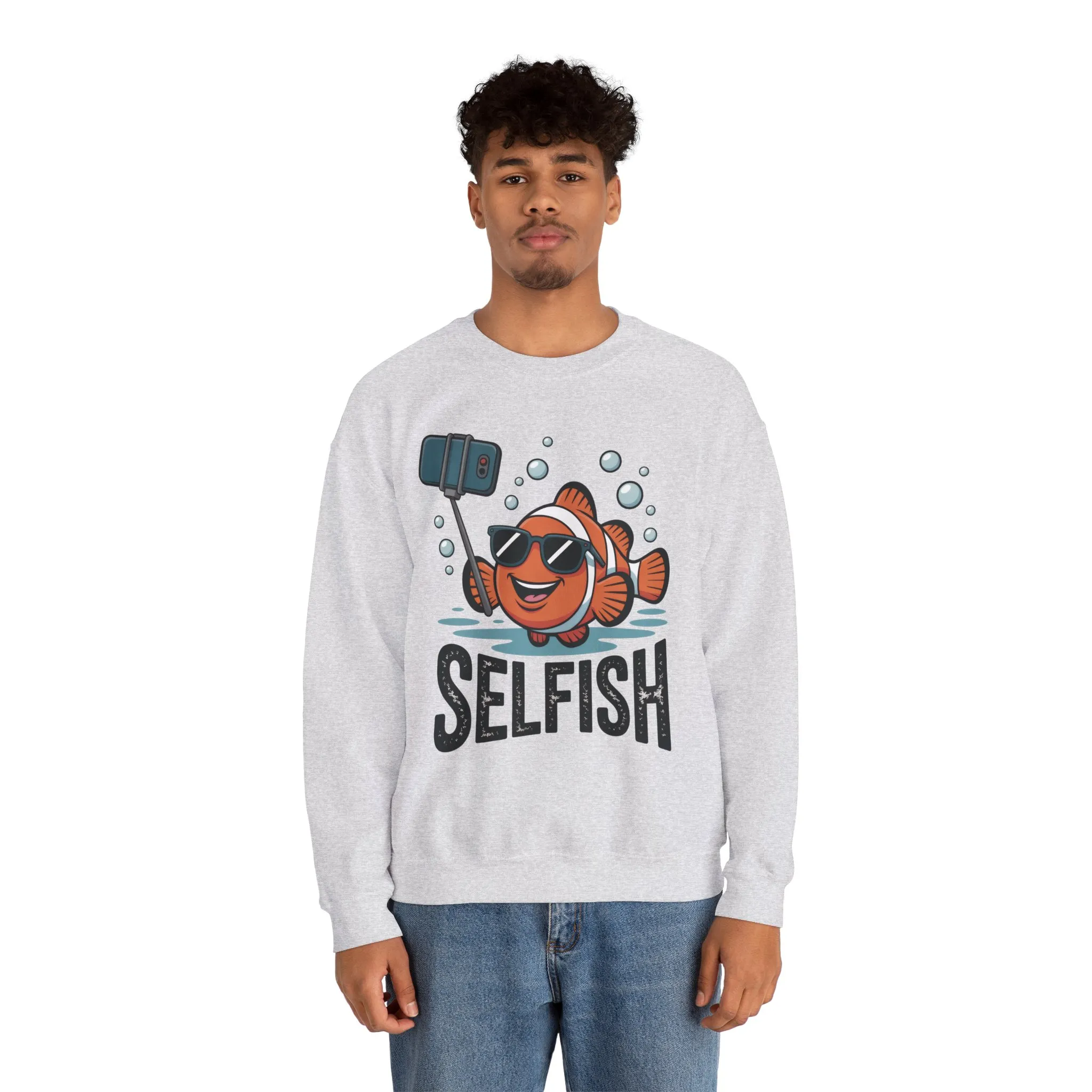 Unisex Heavy Blend™ Crewneck Sweatshirt, Mens Selfish Funny Fish Sweatshirt, Cute Selfie Pullover, Ocean Humor Top - Image 5