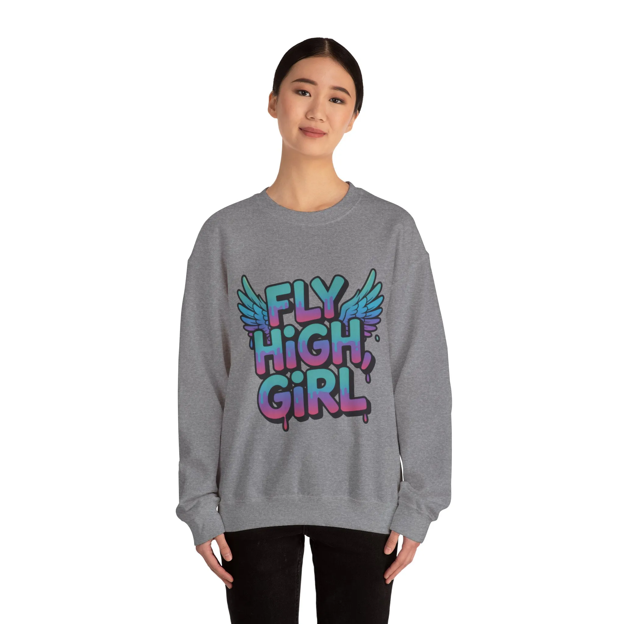 Women's Sweatshirt Fly High Girl, Graffiti Drip Angel Wings Streetwear Pullover Top - Image 11