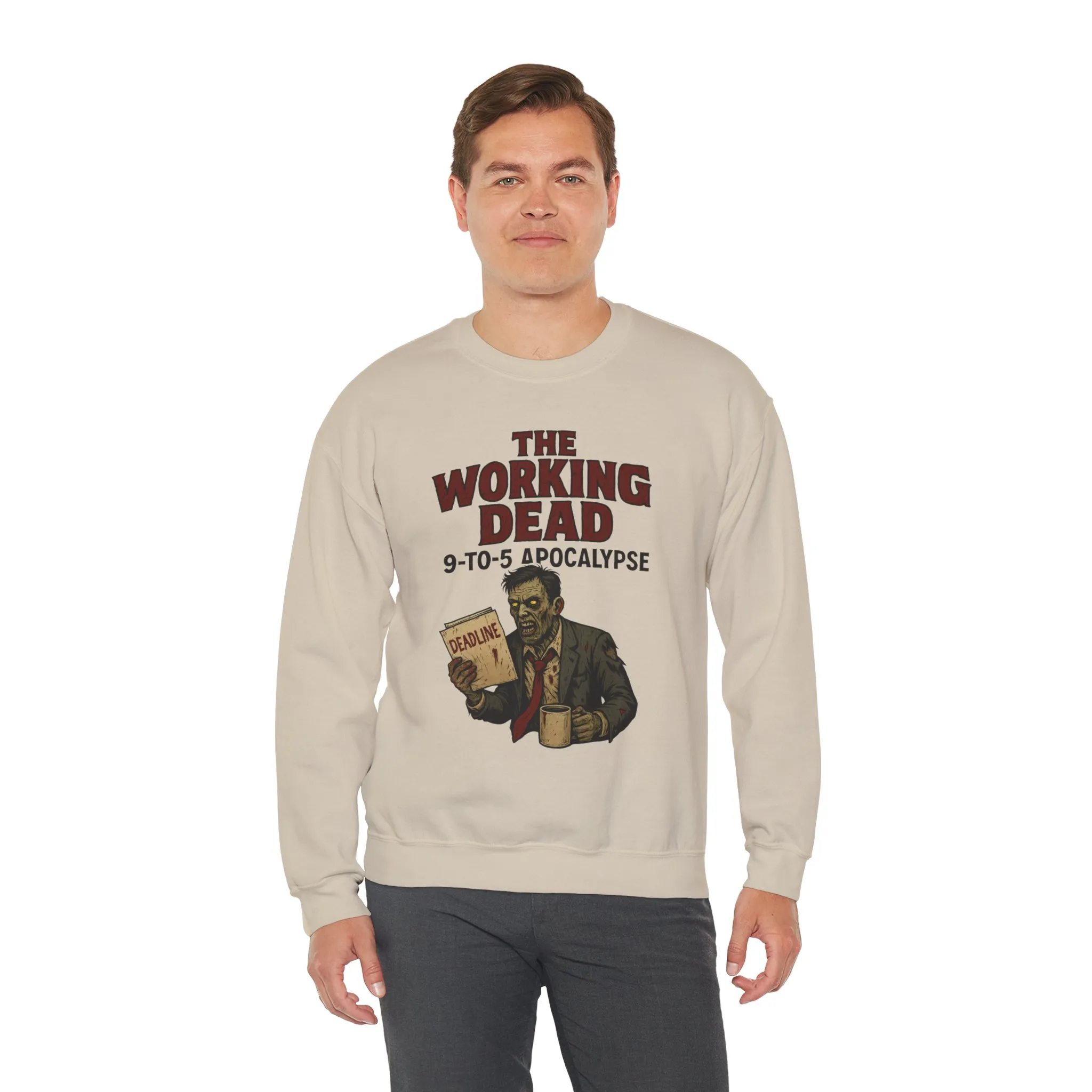 Men's The Working Dead 9-to-5 Apocalypse Sweatshirt, Funny Office Zombie Horror Pullover, Halloween Zombie Work Top - Image 3