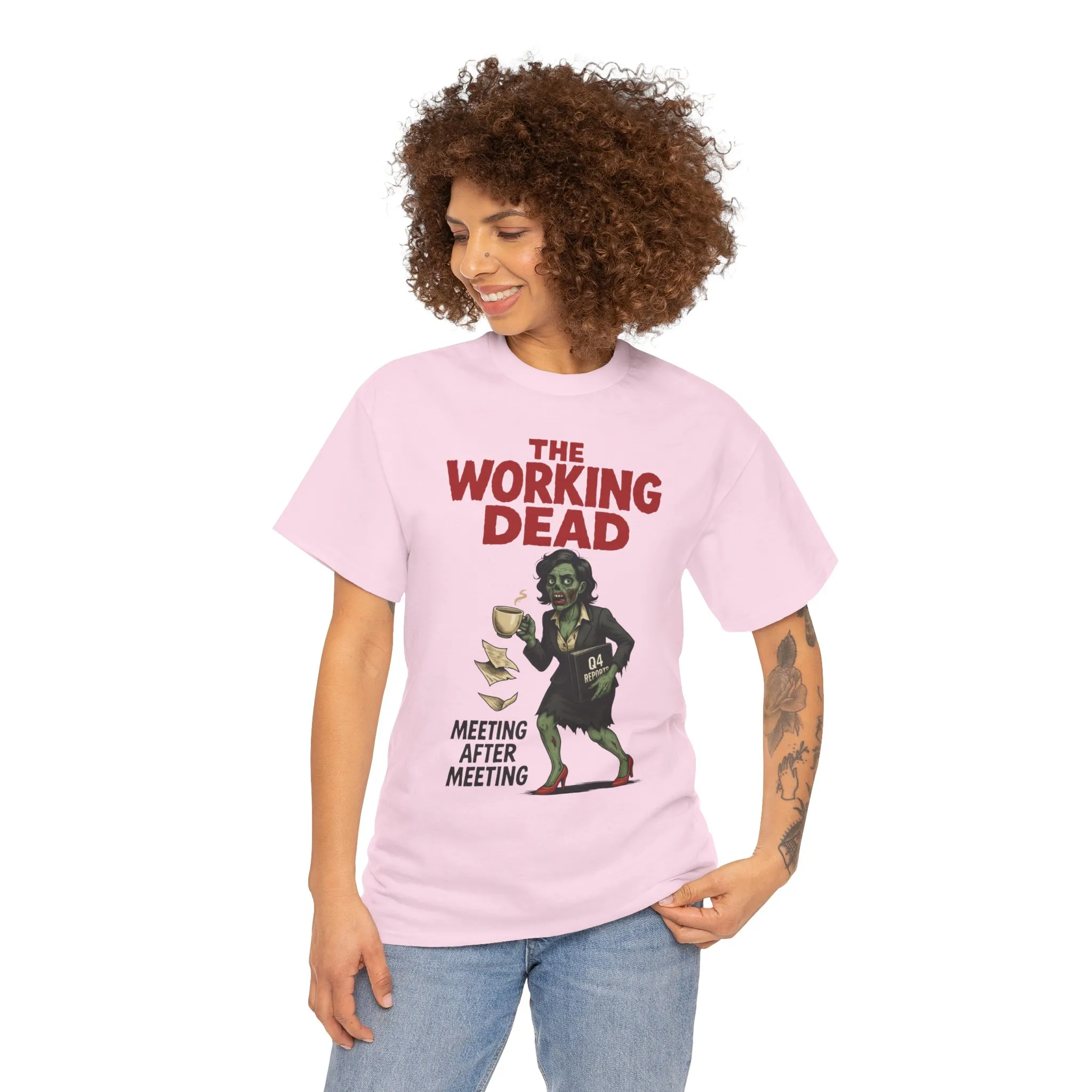 The Working Dead Women's Zombie Funny Office T-Shirt, Meeting Humor Tee, Zombie Work Top, Halloween Work Tee - Image 25