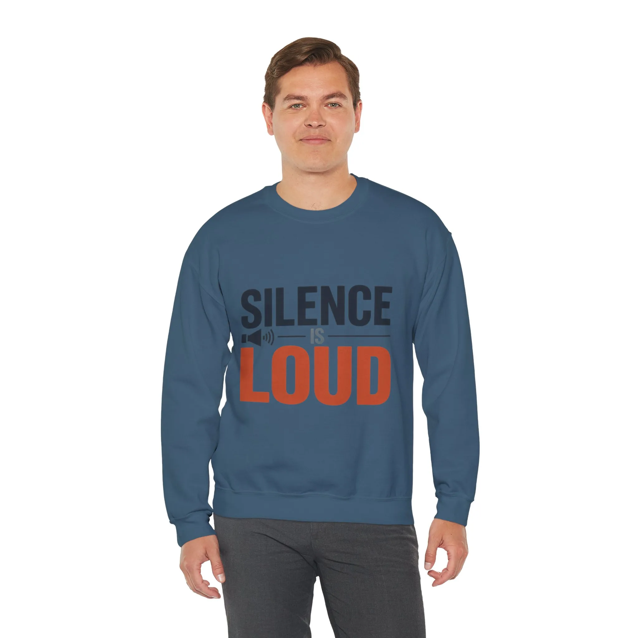 Mens Heavy Blend™ Crewneck Sweatshirt, Silence Is Loud Motivational Mens Sweatshirt - Image 15