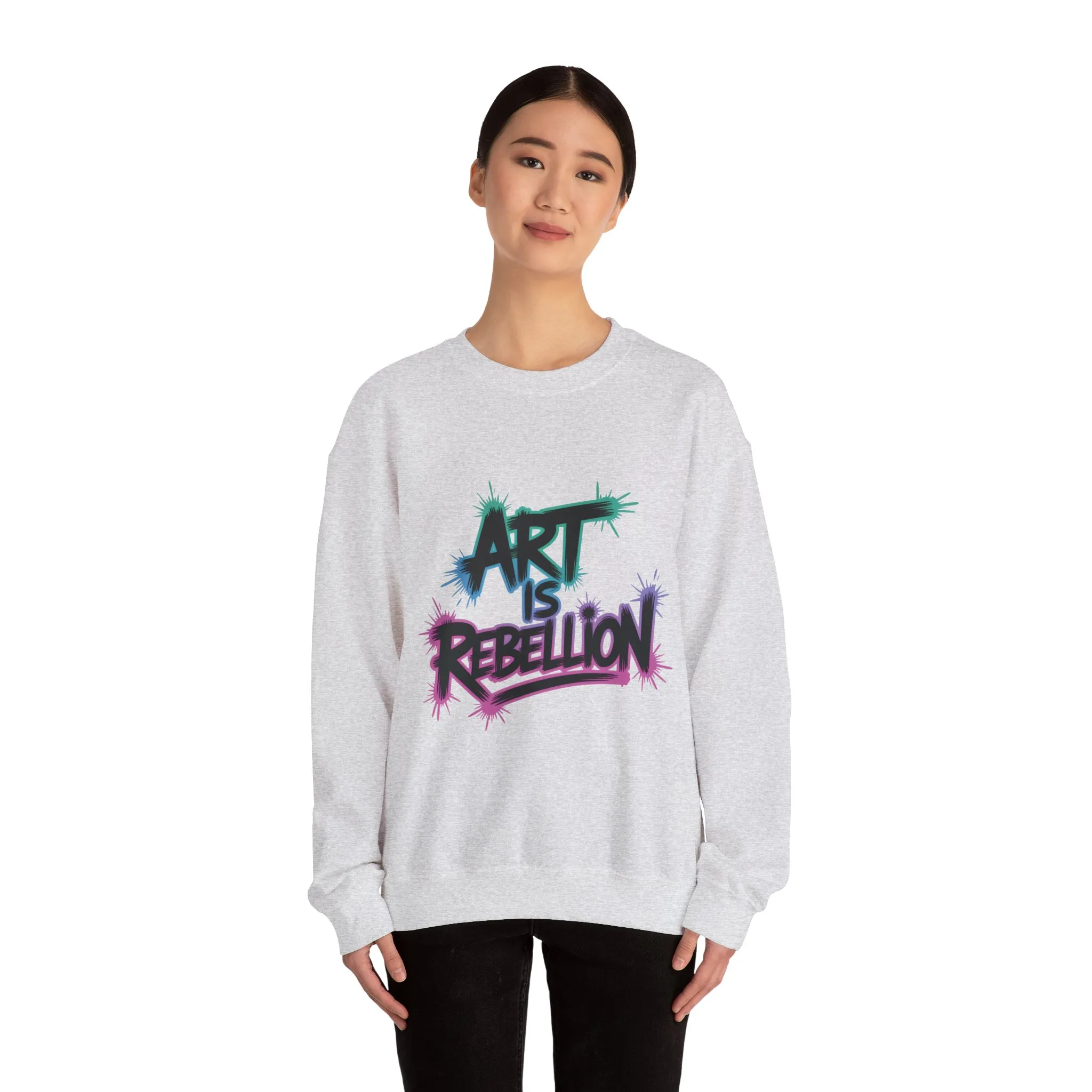Art Is Rebellion Women's Sweatshirt, Graffiti Graphic Pullover, Bold Rebel Street Art Statement Top, Heavy Blend™ Crewneck Sweatshirt - Image 4