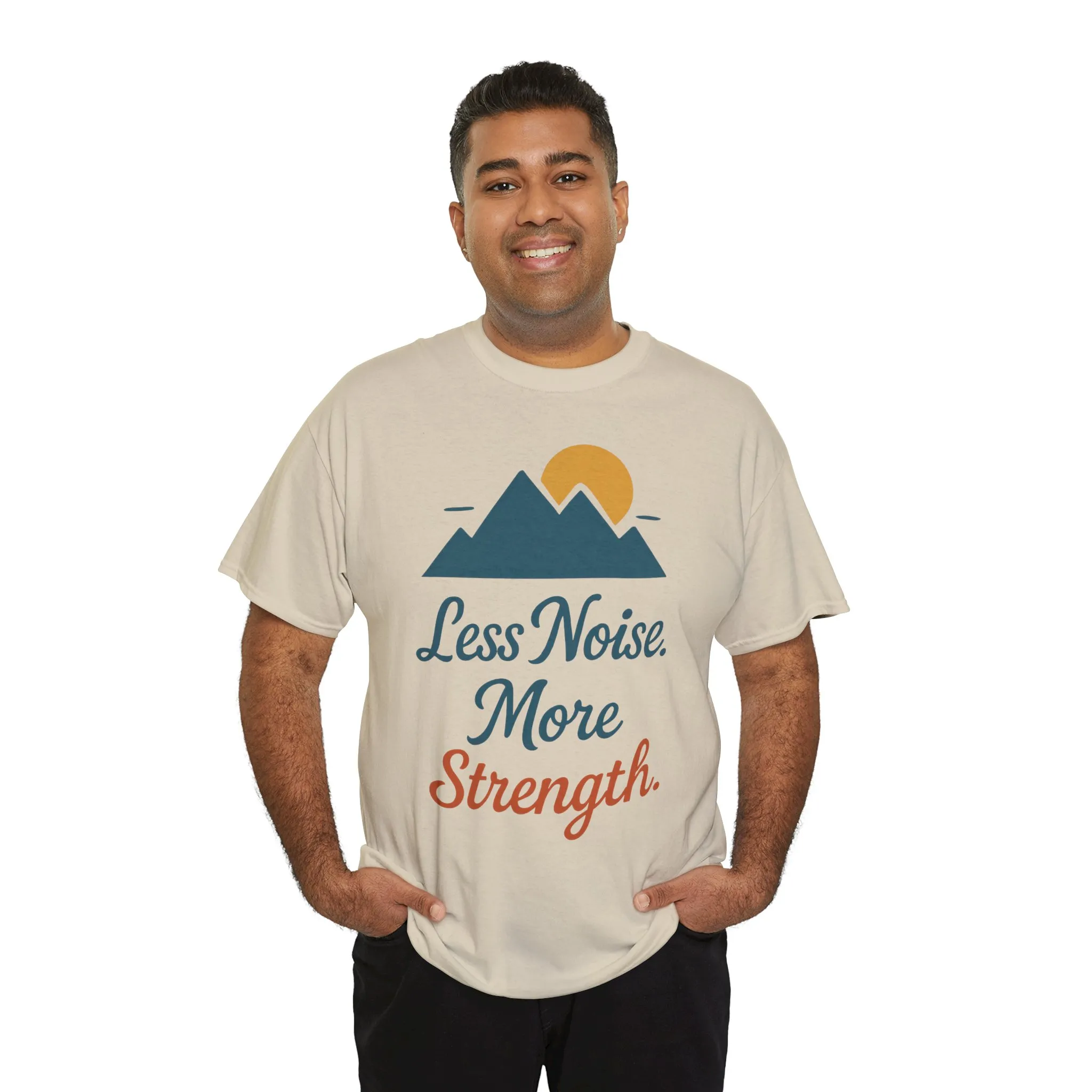 Mens Less Noise More Strength Mountain T-Shirt, Motivational Gym Hiking Tee - Image 9