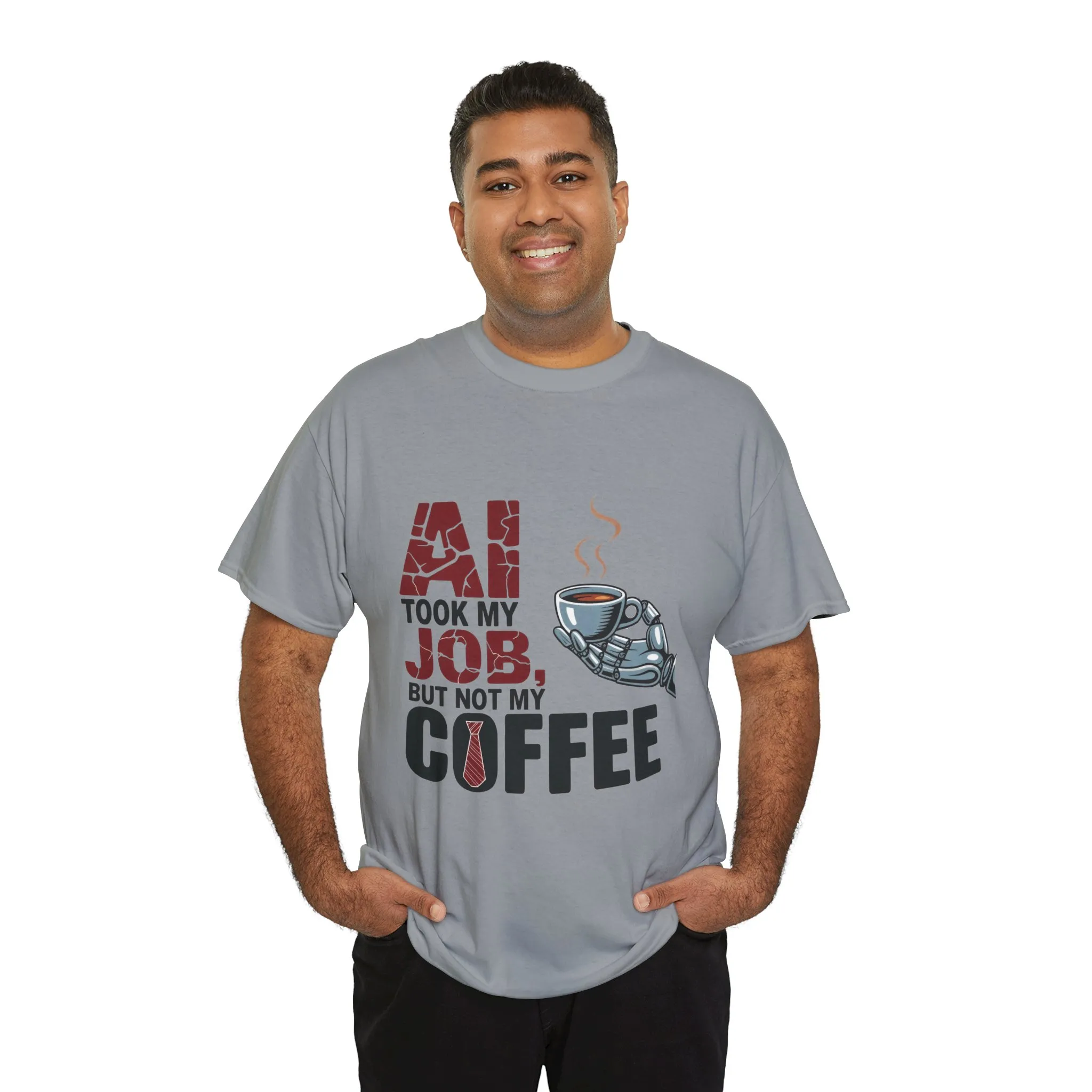 Men's AI Coffee T-Shirt, Funny Robot Humor Graphic Tee, Geek Job Joke Shirt for Him, Men's Heavy Cotton Tee, Sarcastic Work Shirt - Image 33