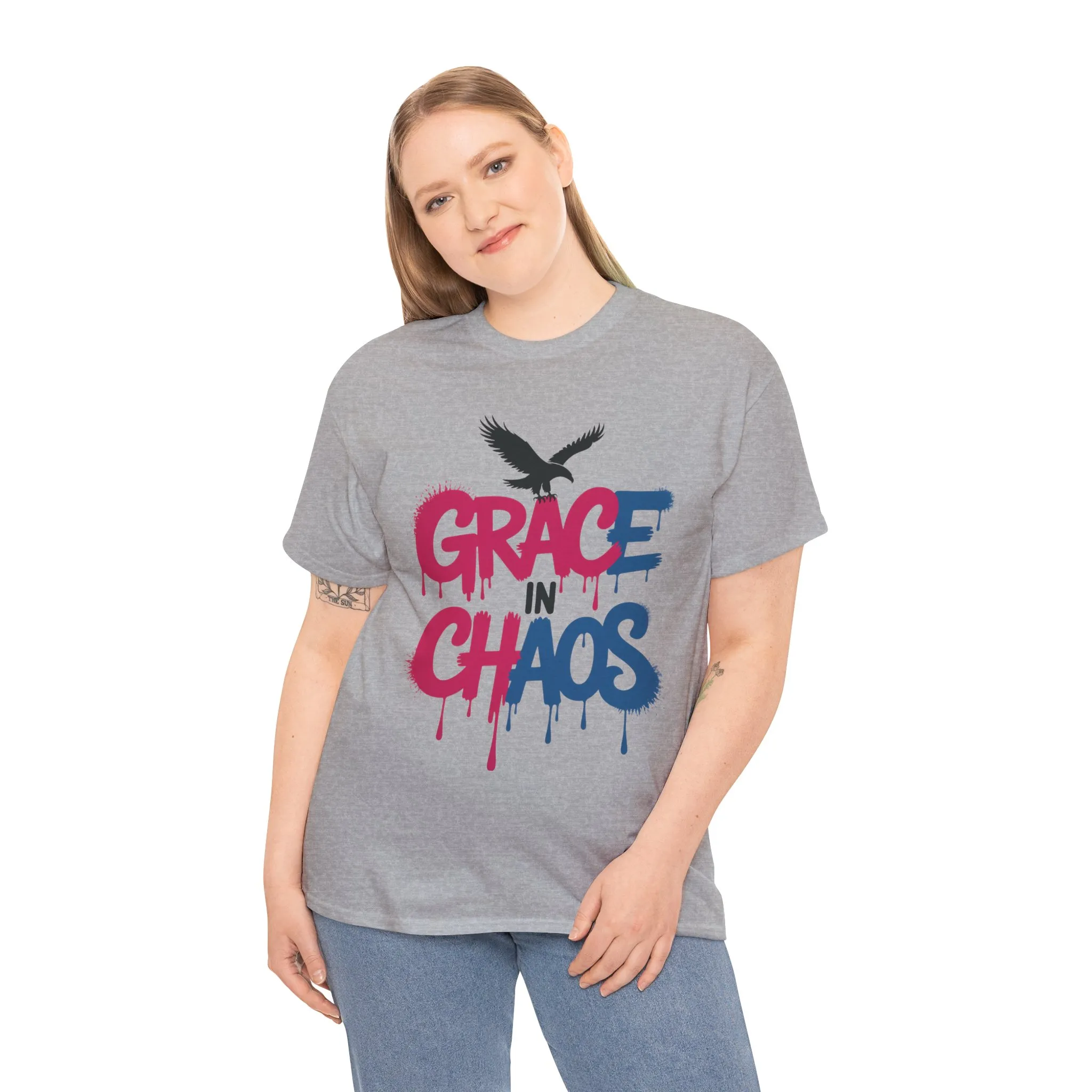 Women's Graffiti T-Shirt, Grace in Chaos Dripping Street Art Tee, Bold Urban Graphic Shirt - Image 6