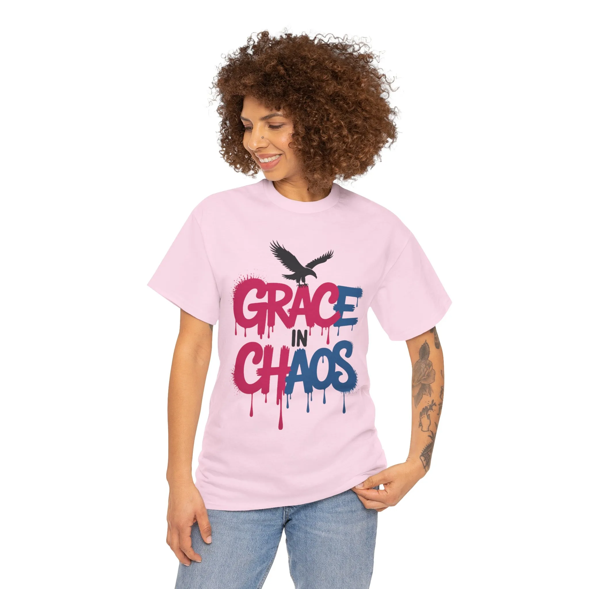 Women's Graffiti T-Shirt, Grace in Chaos Dripping Street Art Tee, Bold Urban Graphic Shirt - Image 23