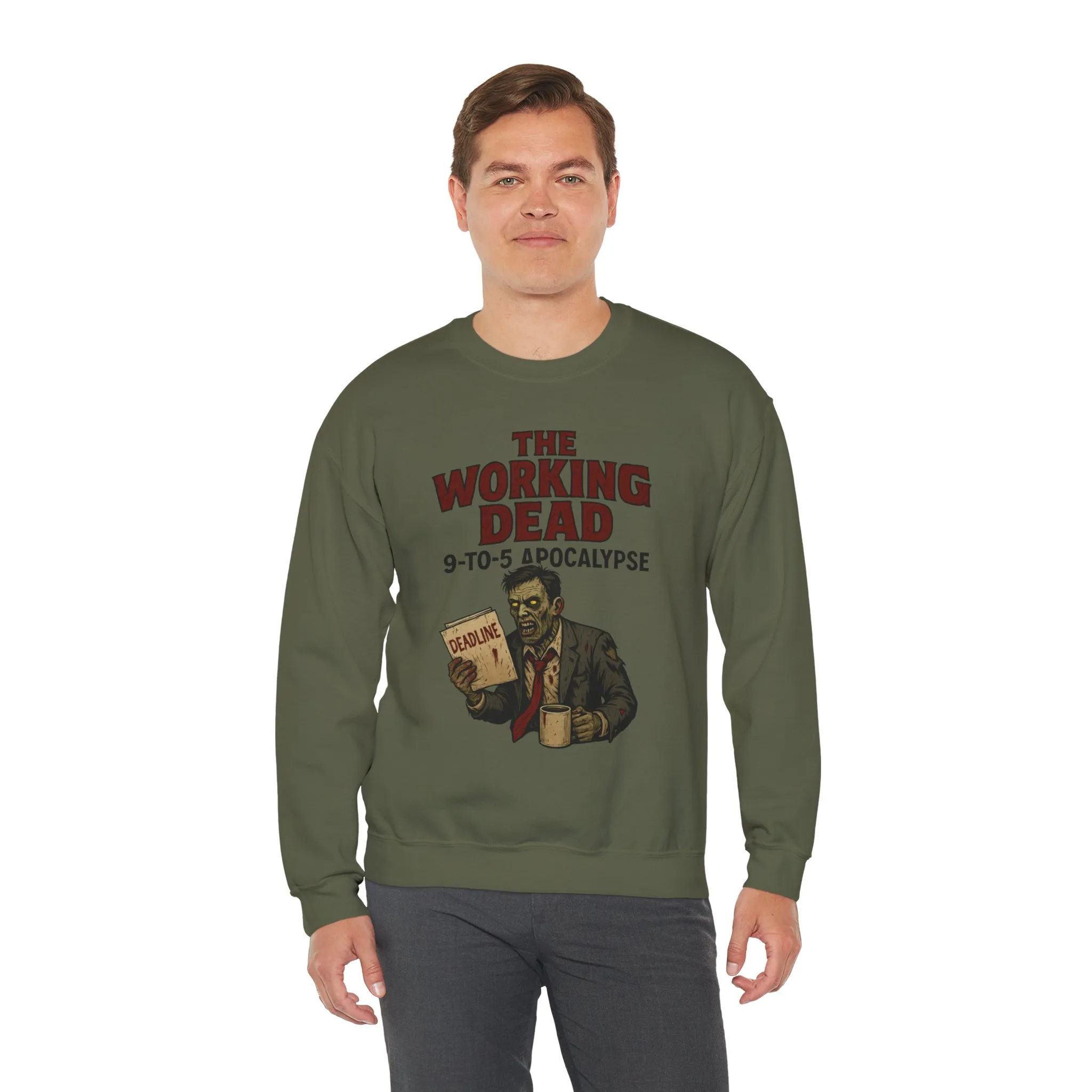 Men's The Working Dead 9-to-5 Apocalypse Sweatshirt, Funny Office Zombie Horror Pullover, Halloween Zombie Work Top - Image 9