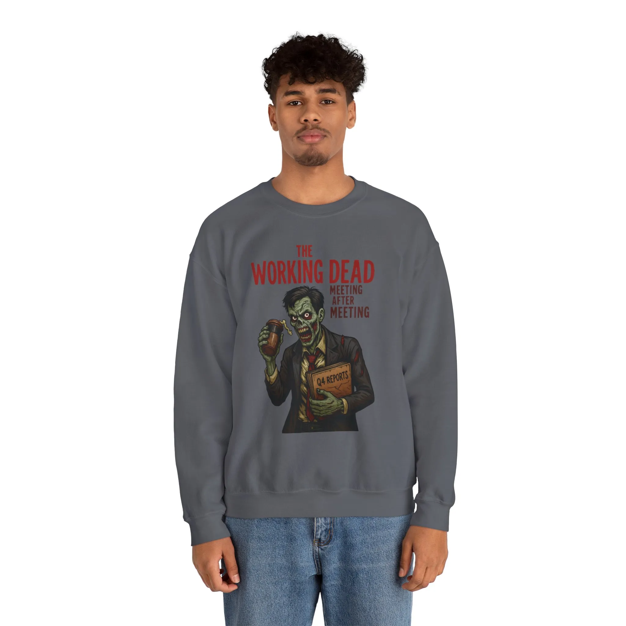 The Working Dead Men's Funny Zombie Sweatshirt, Office Humor Crewneck, Halloween Work Top - Image 19