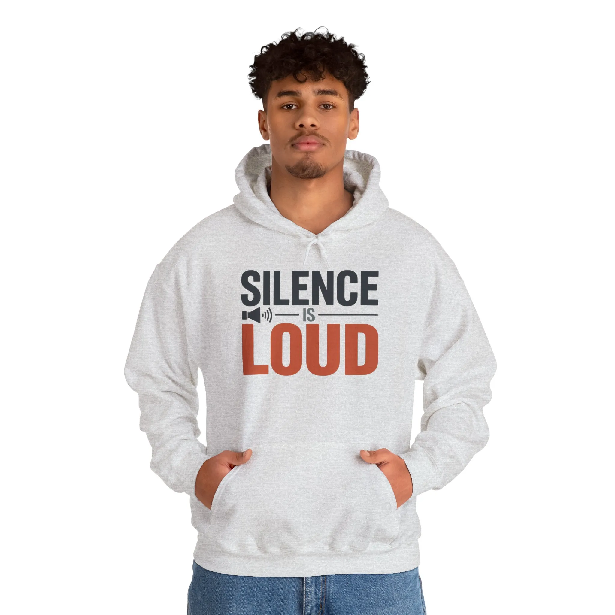 Mens Heavy Blend™ Hooded Sweatshirt, Silence Is Loud Graphic Motivational Mens Hoodie - Image 7