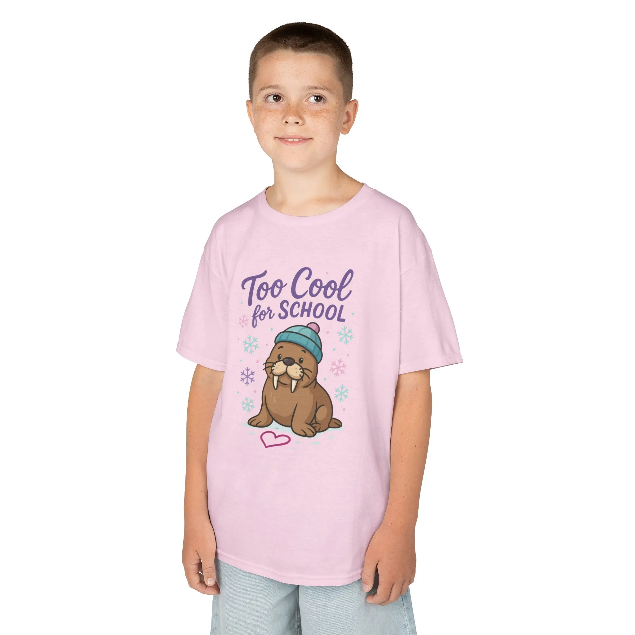 Kids Heavy Cotton™ Tee, Kids Too Cool for School Walrus T-Shirt, Cute Animal Graphic Tee, Funny Winter Shirt - Image 24