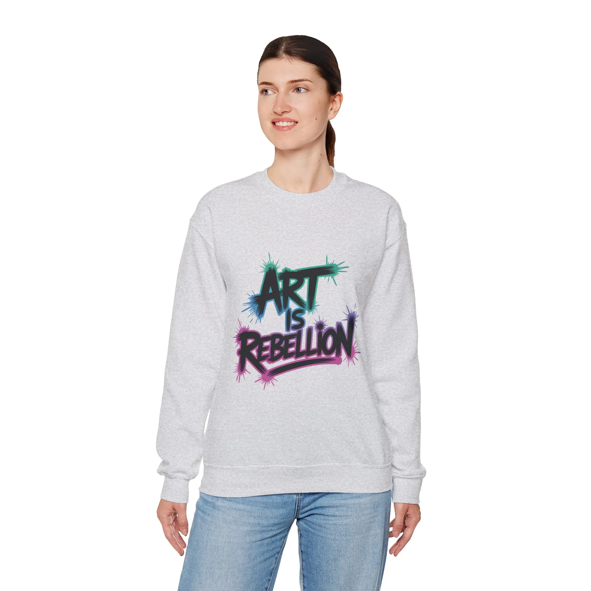 Art Is Rebellion Women's Sweatshirt, Graffiti Graphic Pullover, Bold Rebel Street Art Statement Top, Heavy Blend™ Crewneck Sweatshirt - Image 5