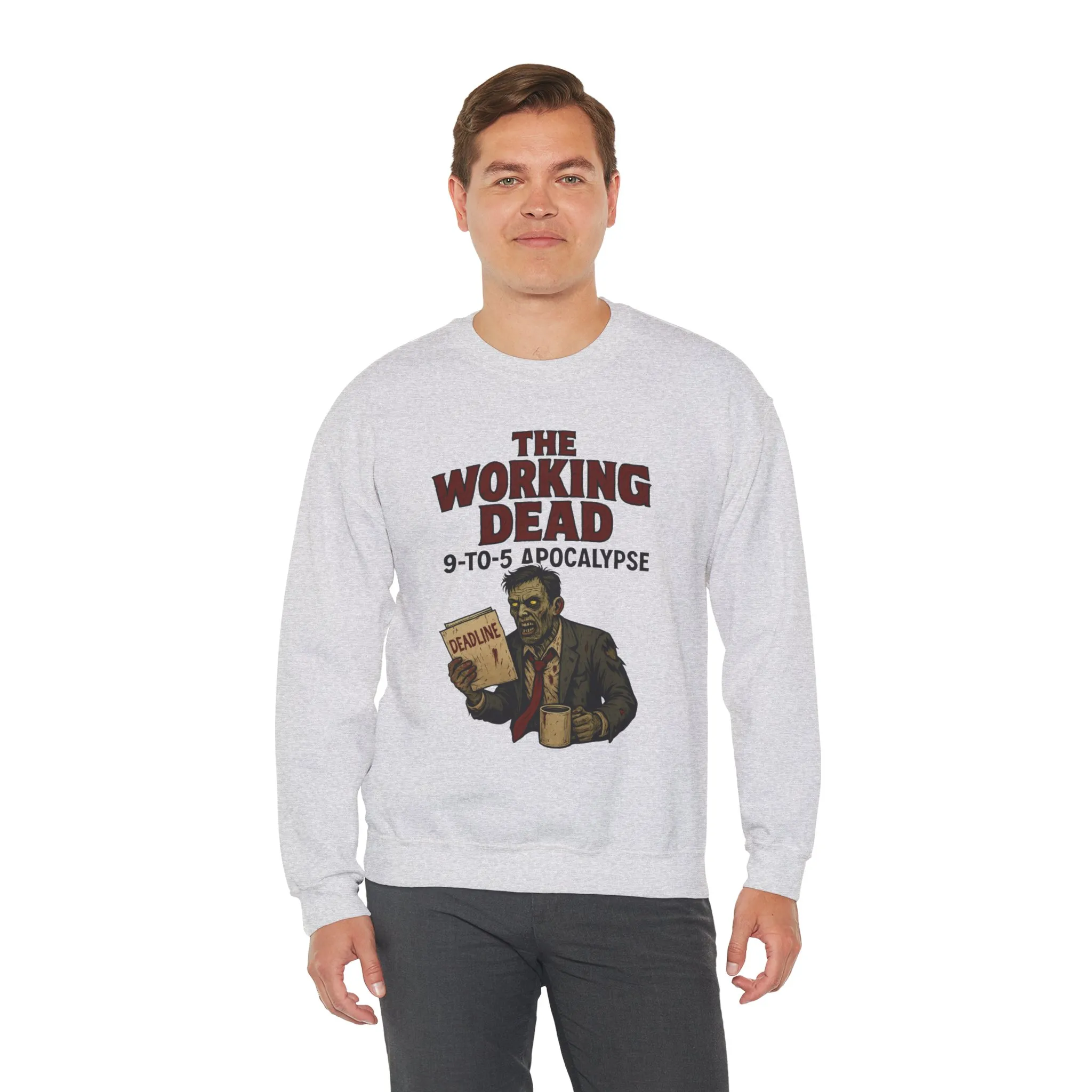 Men's The Working Dead 9-to-5 Apocalypse Sweatshirt, Funny Office Zombie Horror Pullover, Halloween Zombie Work Top - Image 30