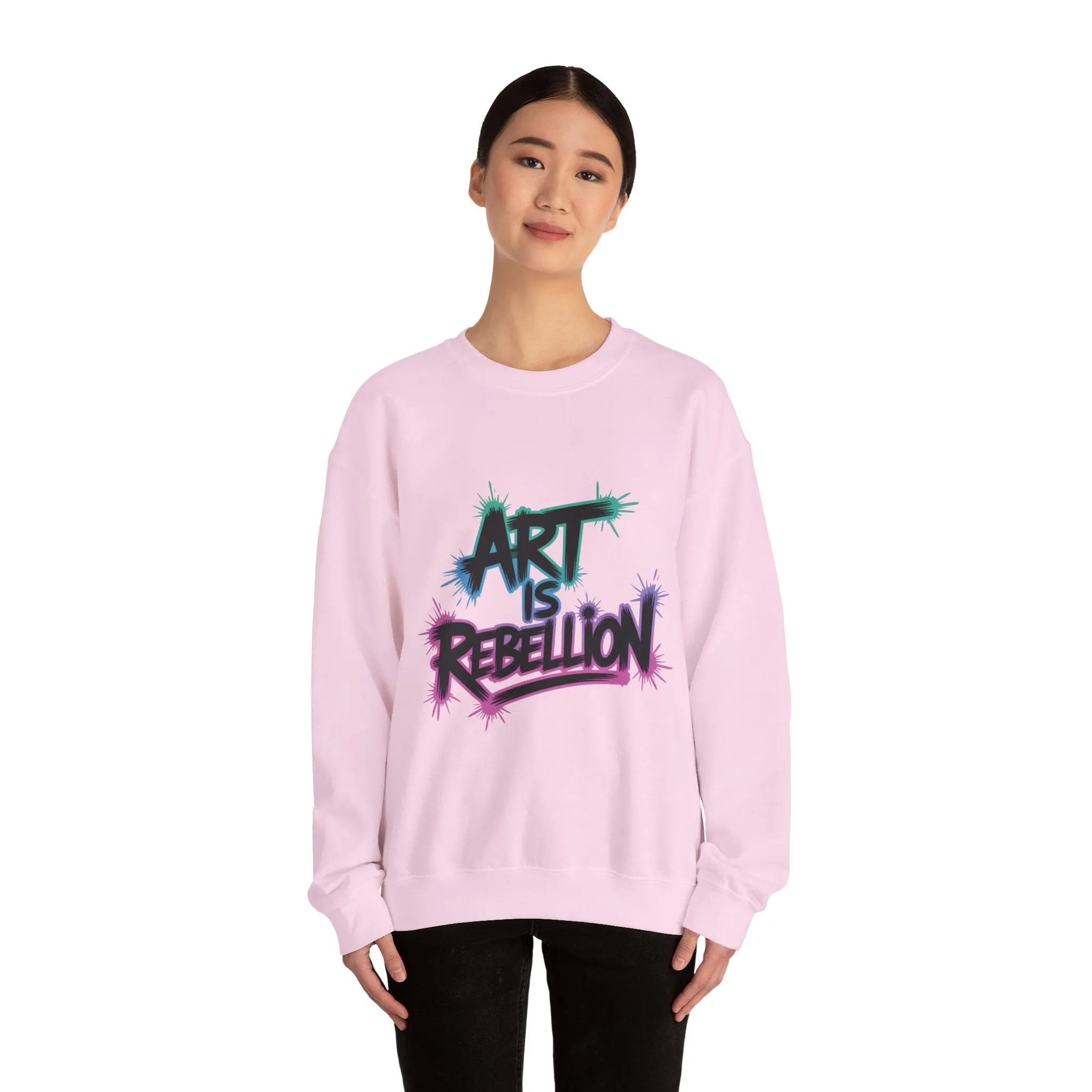 Art Is Rebellion Women's Sweatshirt, Graffiti Graphic Pullover, Bold Rebel Street Art Statement Top, Heavy Blend™ Crewneck Sweatshirt - Image 25