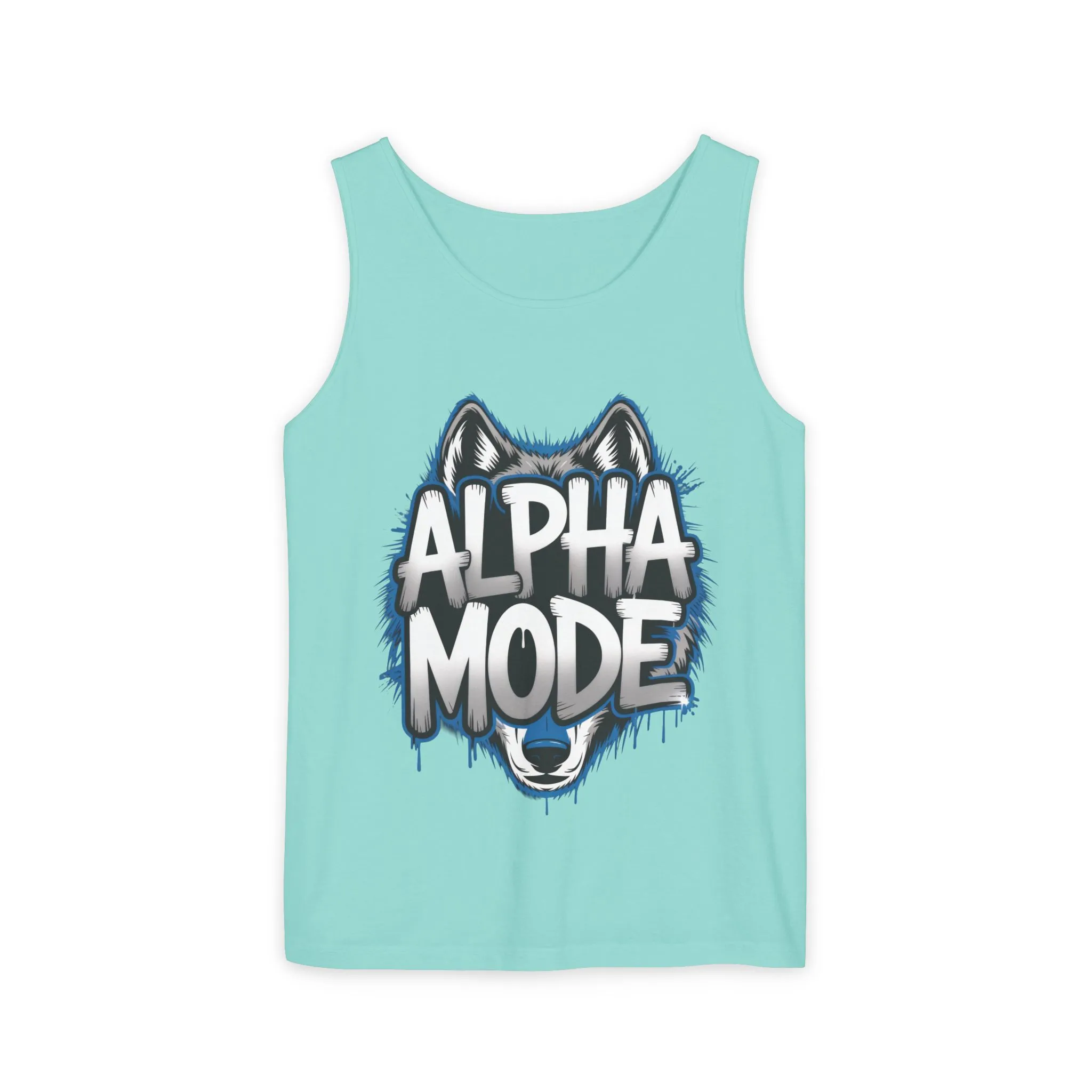 Mens Garment-Dyed Tank Top, Alpha Mode Wolf Graphic Mens Tank Top Gym Wear - Image 4