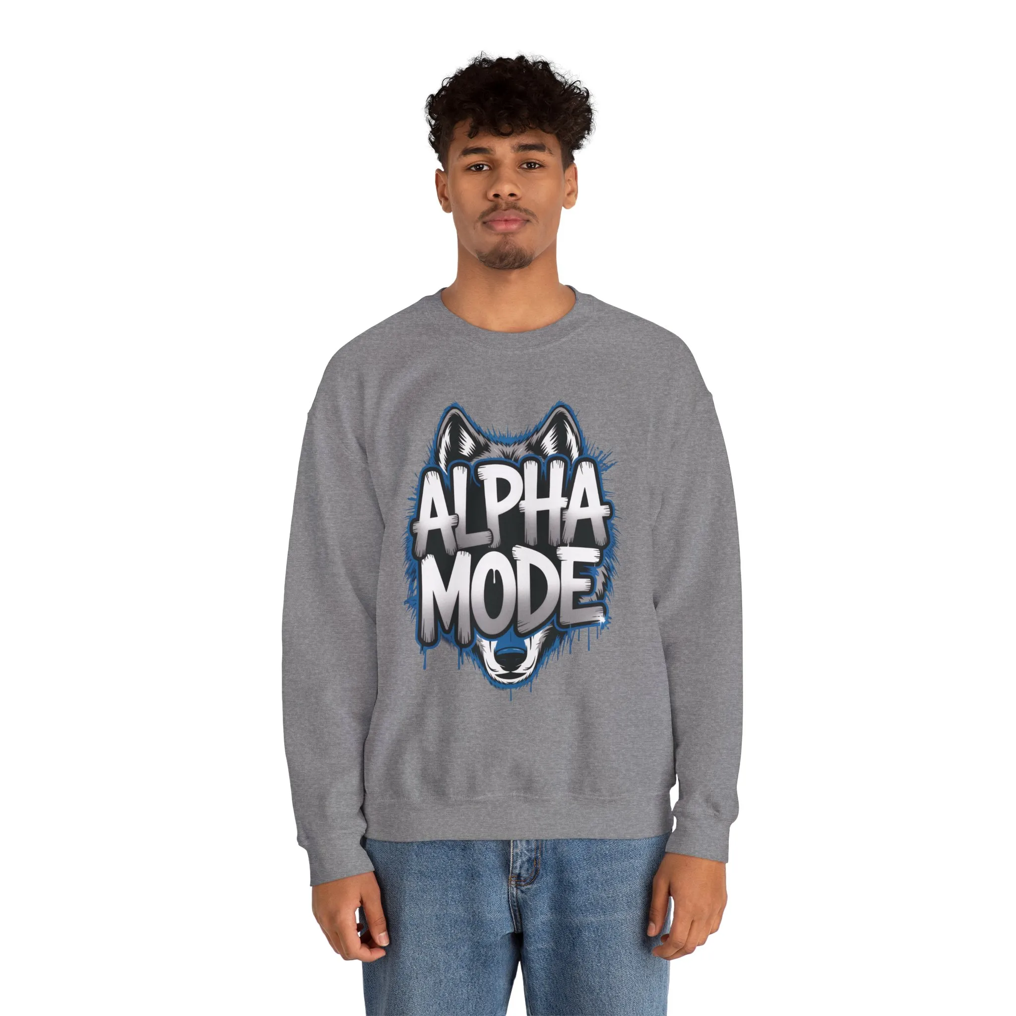 Mens Heavy Blend™ Crewneck Sweatshirt, Alpha Mode Mens Wolf Graphic Crewneck Sweatshirt - Image 11
