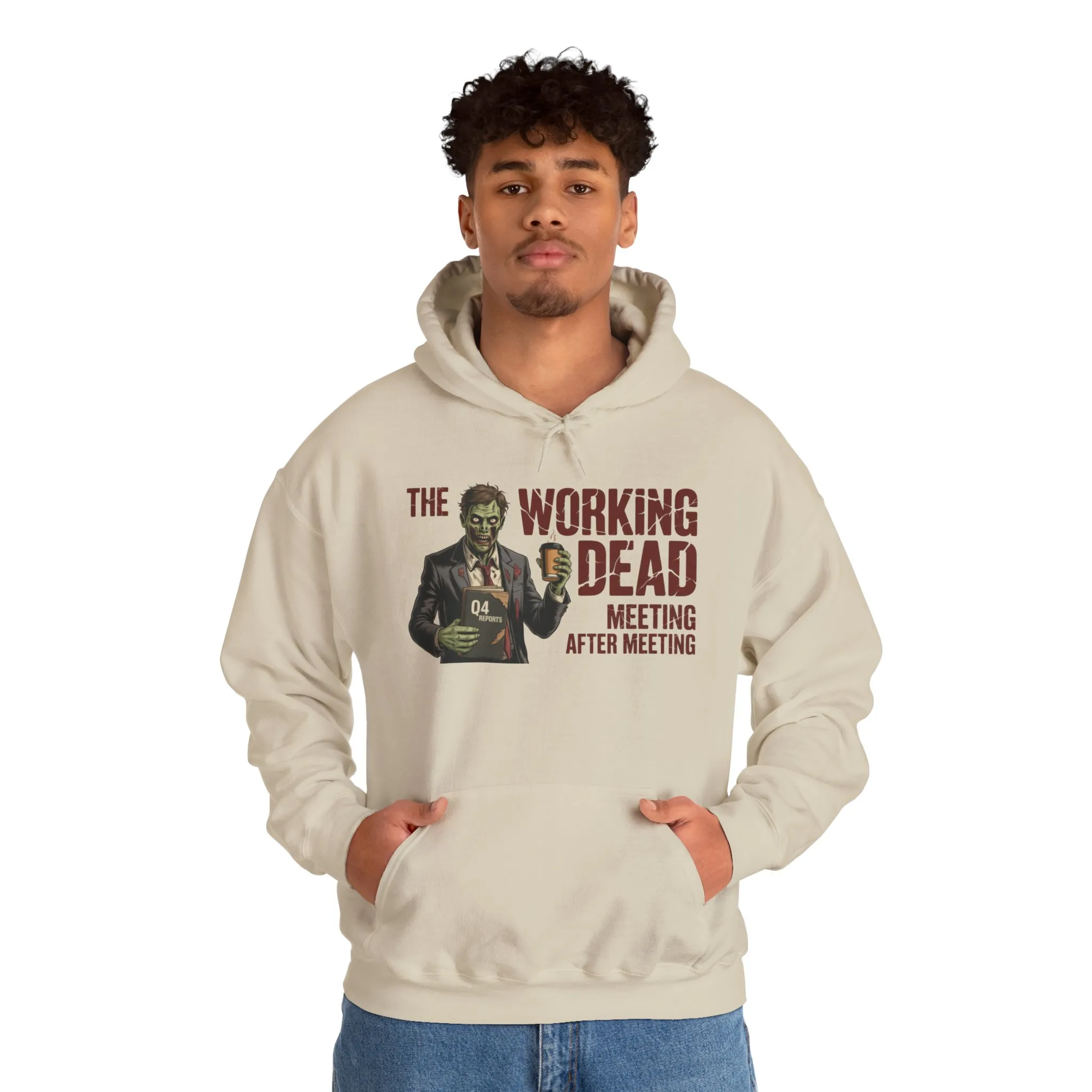 The Working Dead Men's Zombie Hoodie, Funny Office Meeting Sweatshirt, Men's Heavy Blend™ Hooded Sweatshirt, Halloween Work Humor Zombie top - Image 7