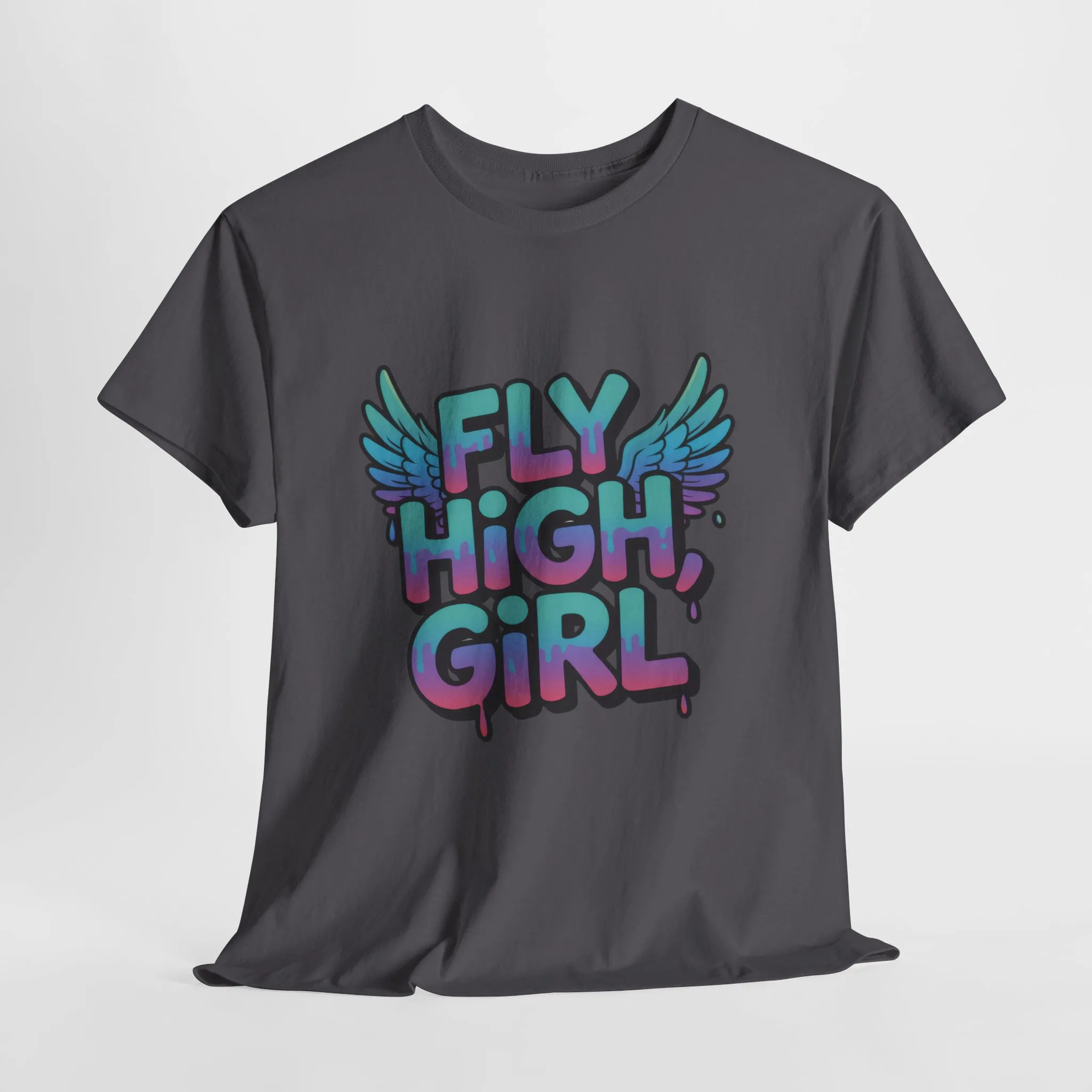 Women's Graphic Tee Fly High Girl, Angel Wings Graffiti Drip T-Shirt, Bold Streetwear Top - Image 13