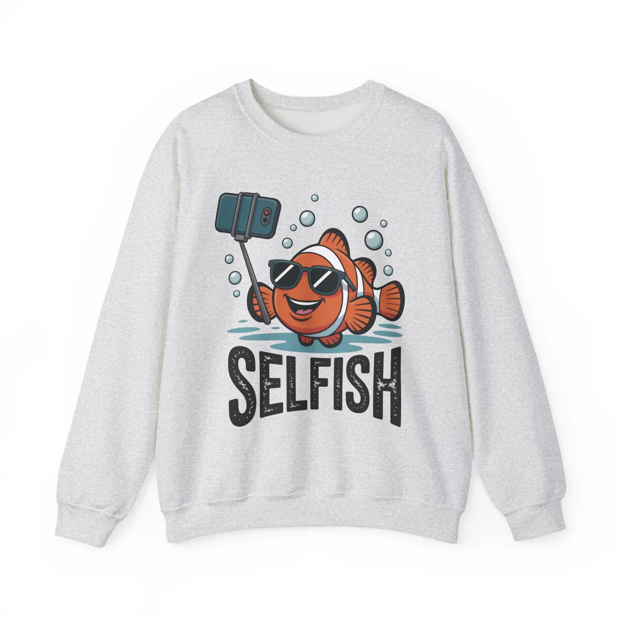 Unisex Heavy Blend™ Crewneck Sweatshirt, Mens Selfish Funny Fish Sweatshirt, Cute Selfie Pullover, Ocean Humor Top - Image 4