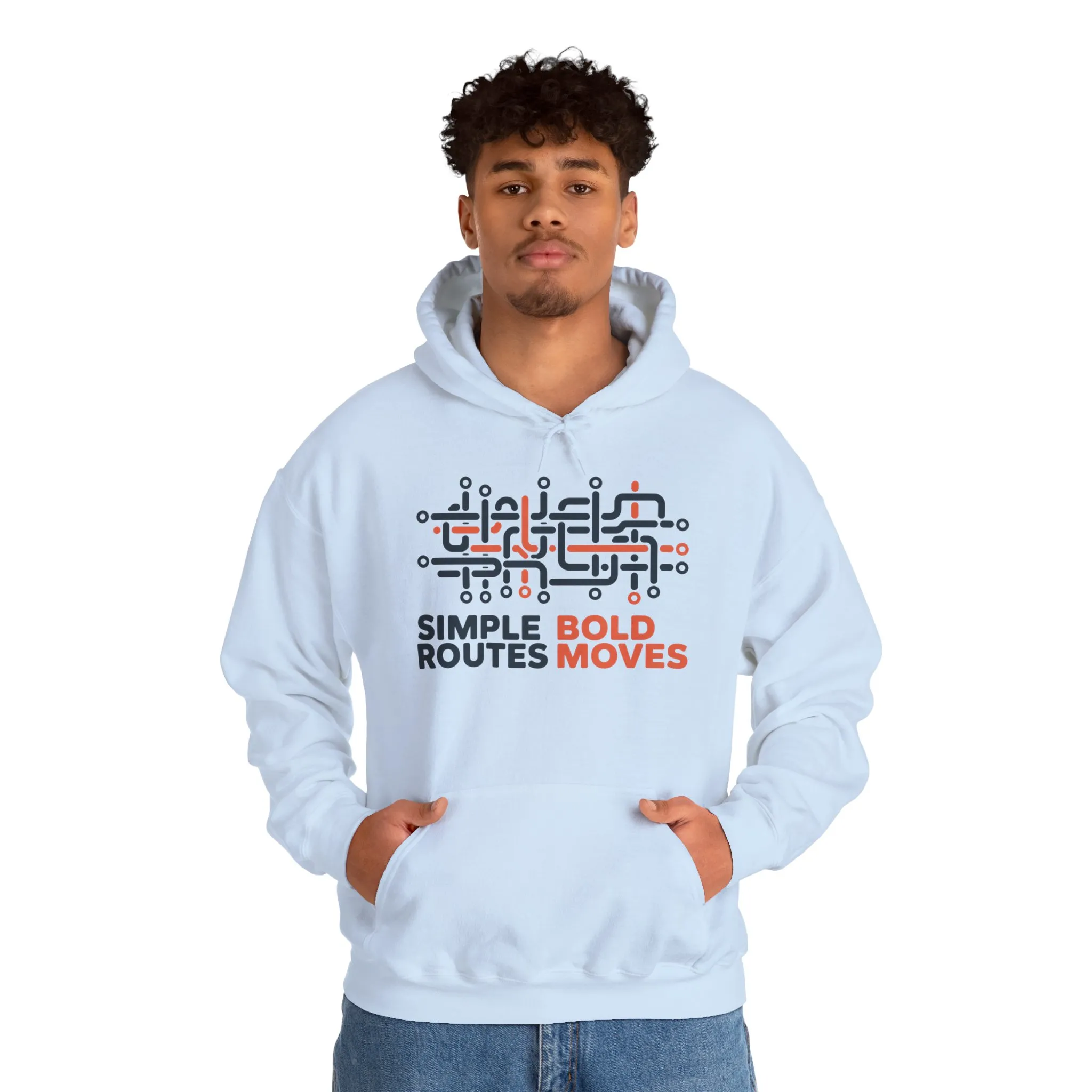 Mens Heavy Blend™ Hooded Sweatshirt, Simple Routes Bold Moves Hoodie, Unisex Metro Map Graphic, Urban Streetwear - Image 4