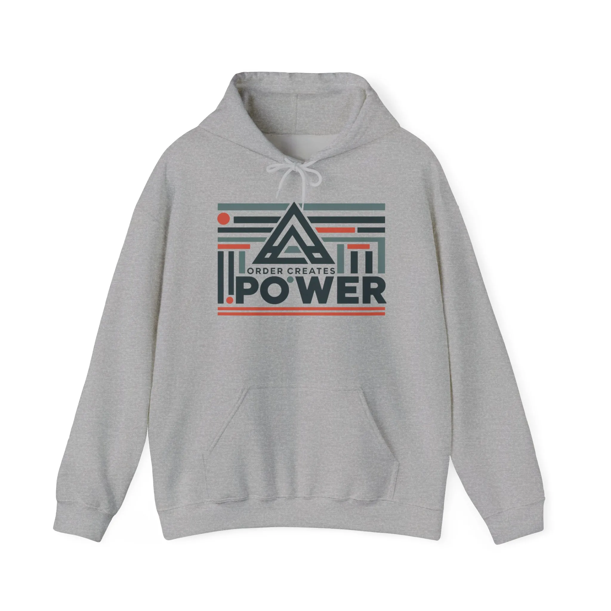 Mens Hoodie Order Creates Power, Geometric Minimal Motivational Graphic Pullover Hoodie, Mens Heavy Blend™ Hooded Sweatshirt - Image 9