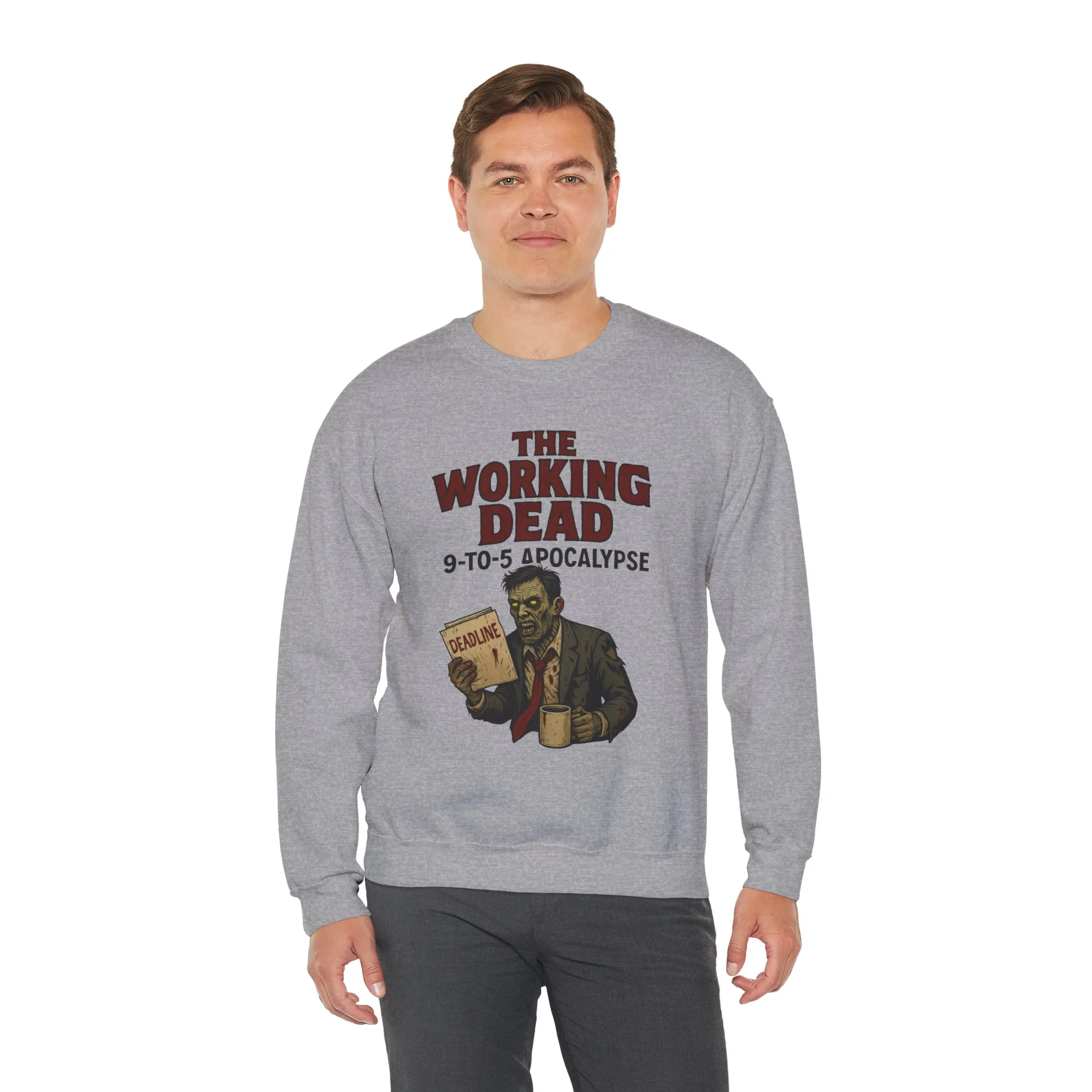 Men's The Working Dead 9-to-5 Apocalypse Sweatshirt, Funny Office Zombie Horror Pullover, Halloween Zombie Work Top - Image 6