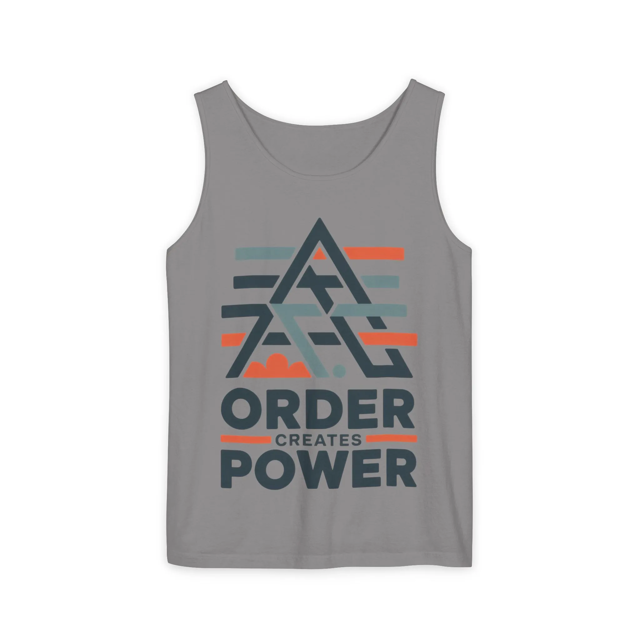 Mens Garment-Dyed Tank Top, Mens Tank Top Order Creates Power, Minimal Geometric Motivational Graphic Summer Shirt - Image 7