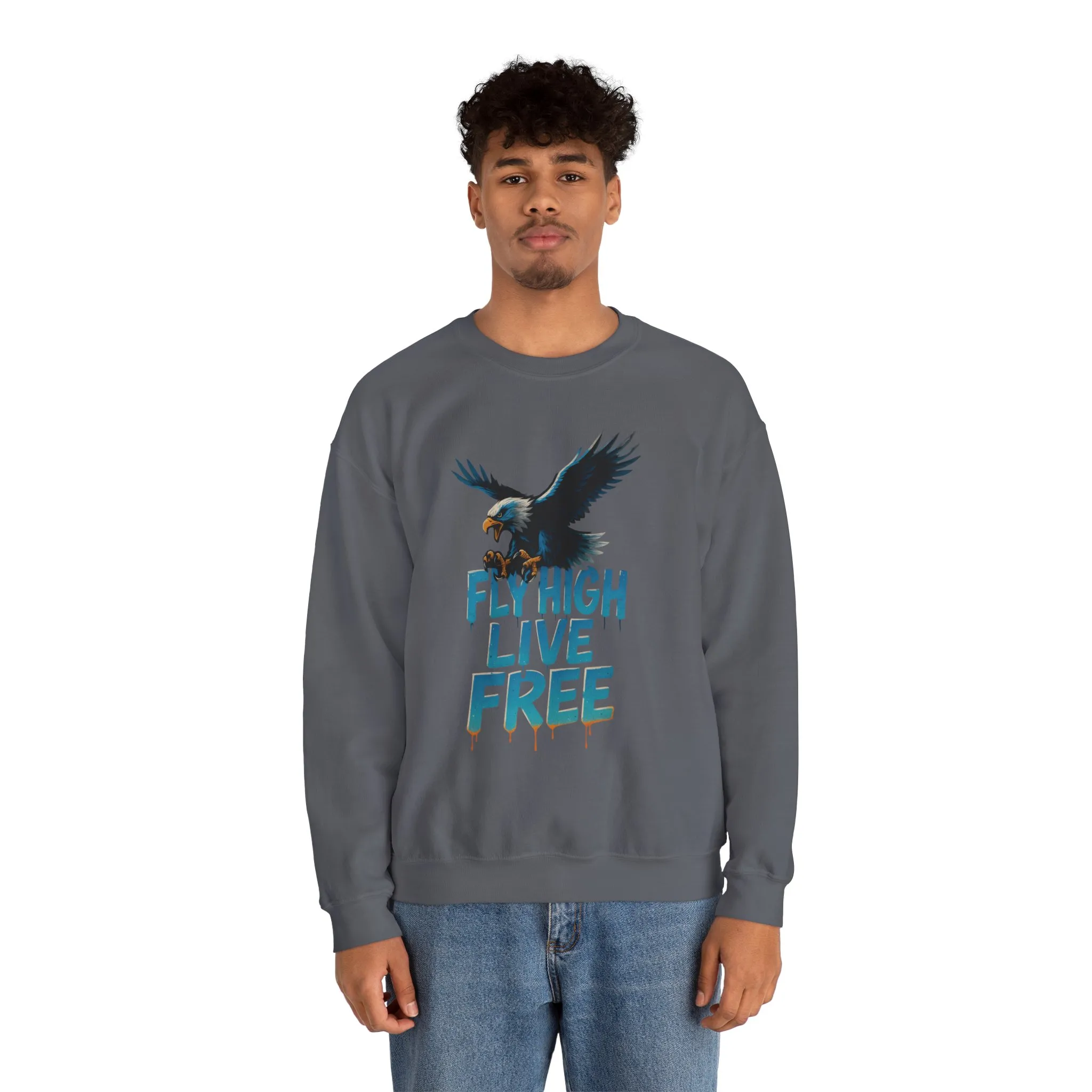 Mens Heavy Blend™ Crewneck Sweatshirt, Fly High Live Free Mens Eagle Graphic Sweatshirt - Image 20