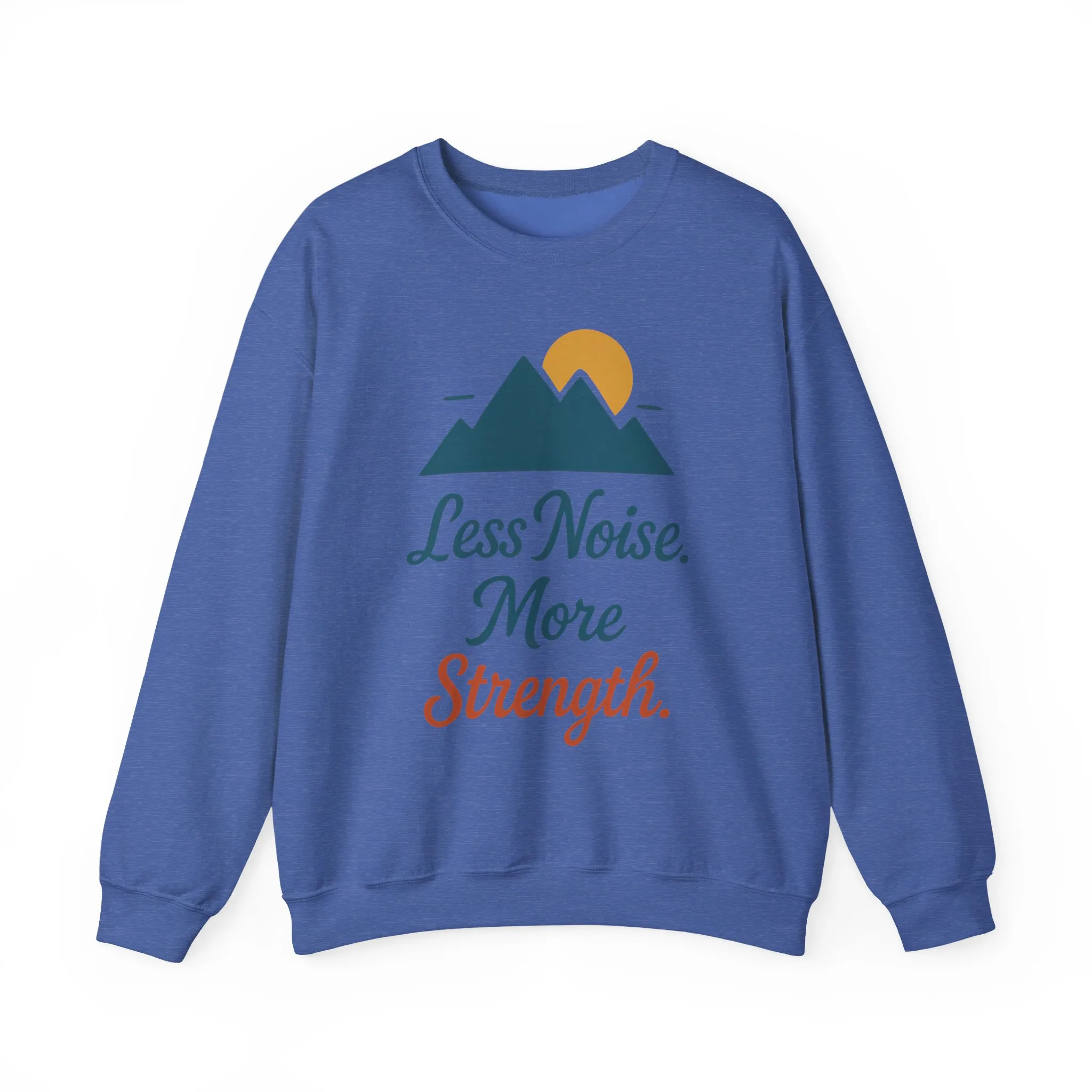 Mens Less Noise More Strength Sweatshirt, Motivational Mountain Pullover Top, Mens Heavy Blend™ Crewneck Sweatshirt - Image 19