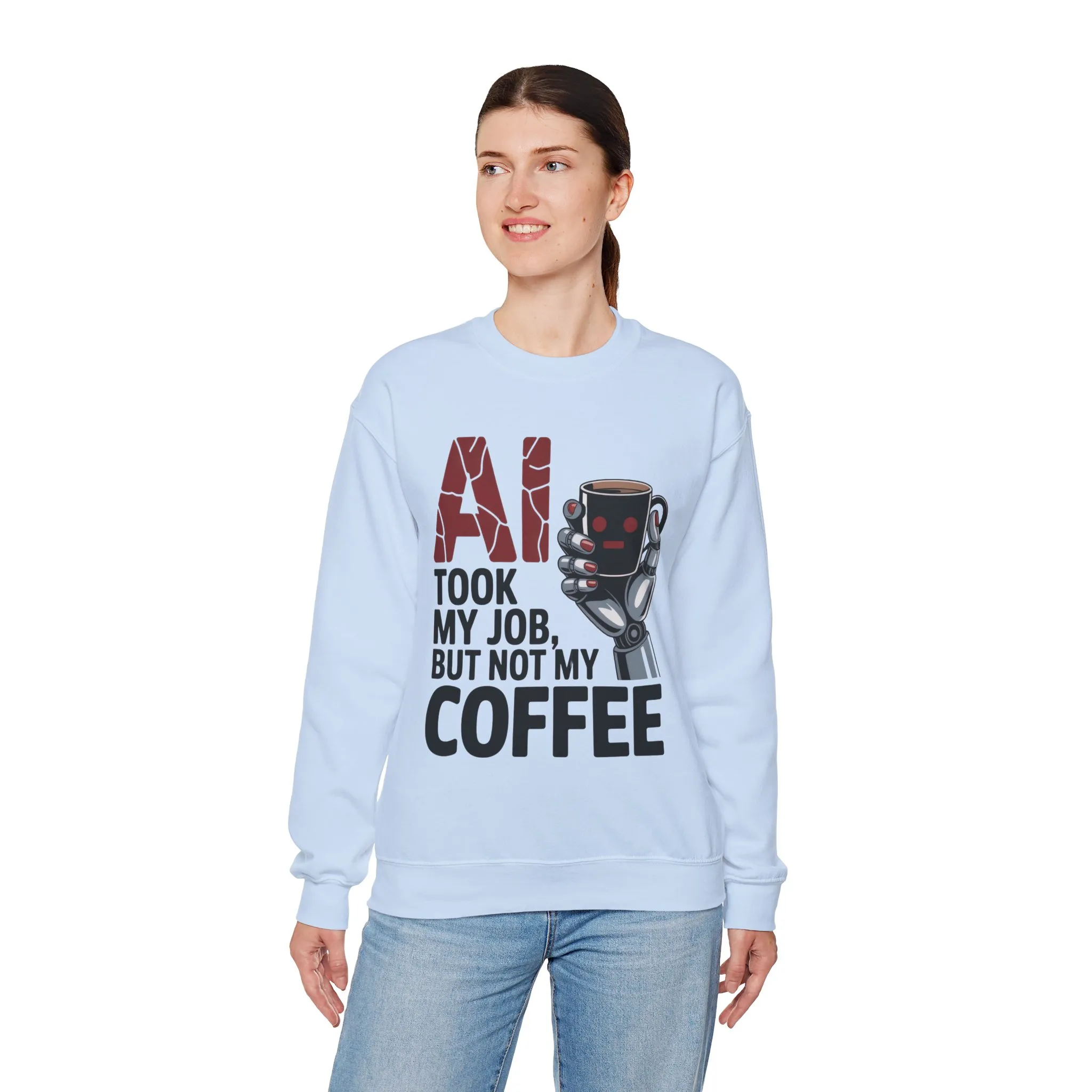 AI Coffee Sweatshirt, Funny Robot Humor Pullover, Geek Sarcastic Job Joke Top, Women's Heavy Blendâ„¢ Crewneck Sweatshirt - Image 12