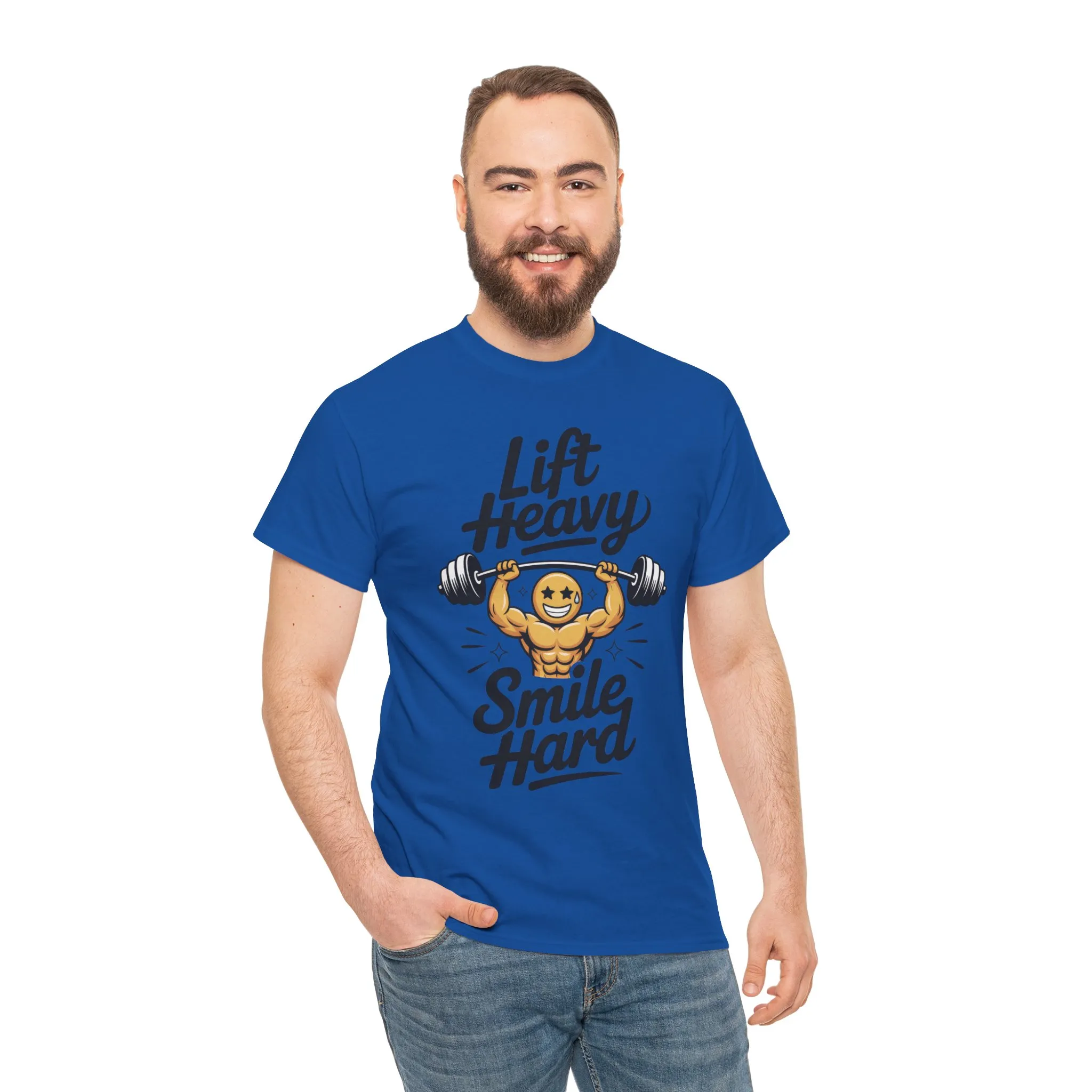 Mens Lift Heavy Smile Hard T-Shirt, Funny Gym Workout Graphic Tee, Mens Gym Tshirt - Image 26