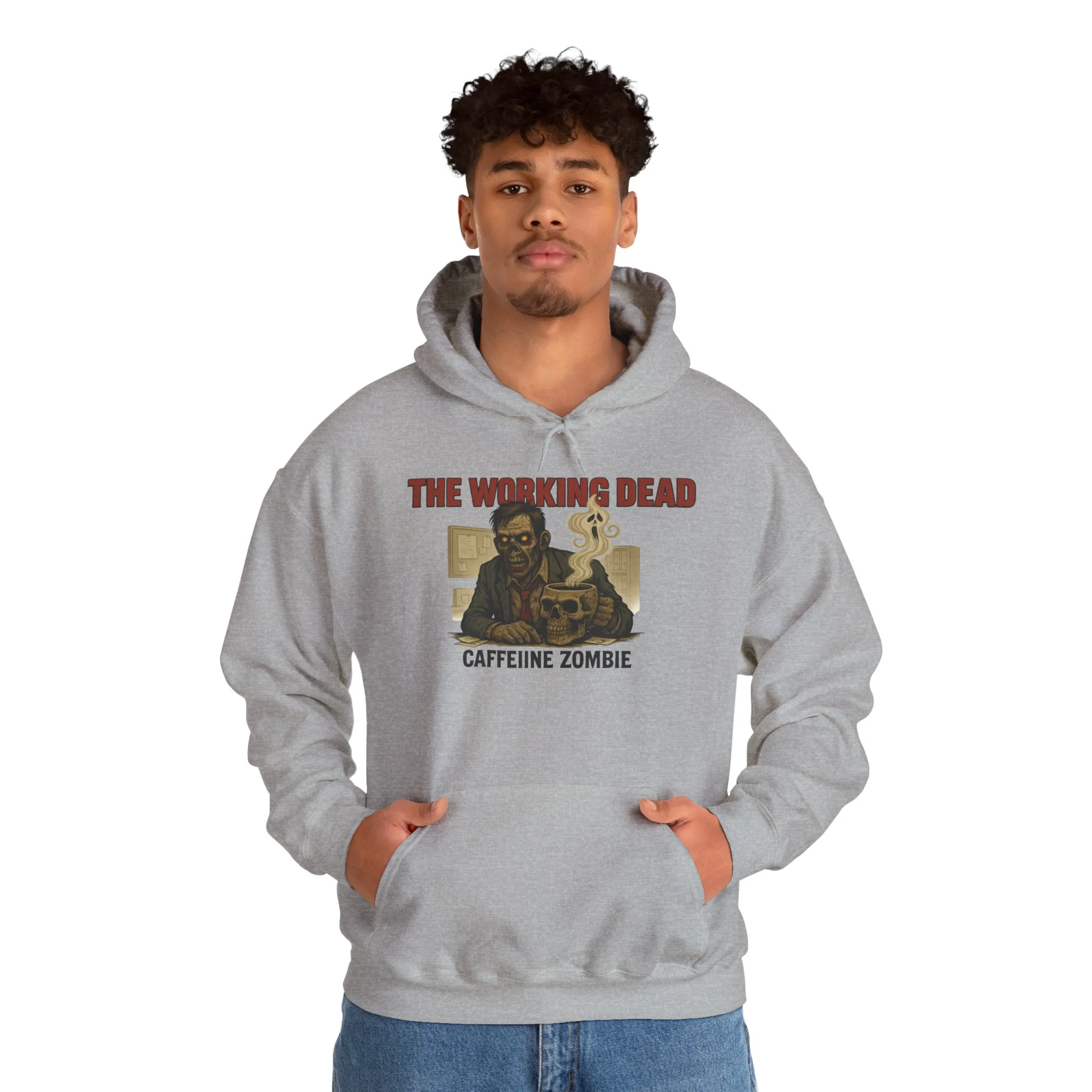 The Working Dead Men's Zombie Hoodie, Funny Office Meeting Sweatshirt, Halloween Zombie Top, Coffee Zombie Hoodie, Halloween Work Top - Image 11