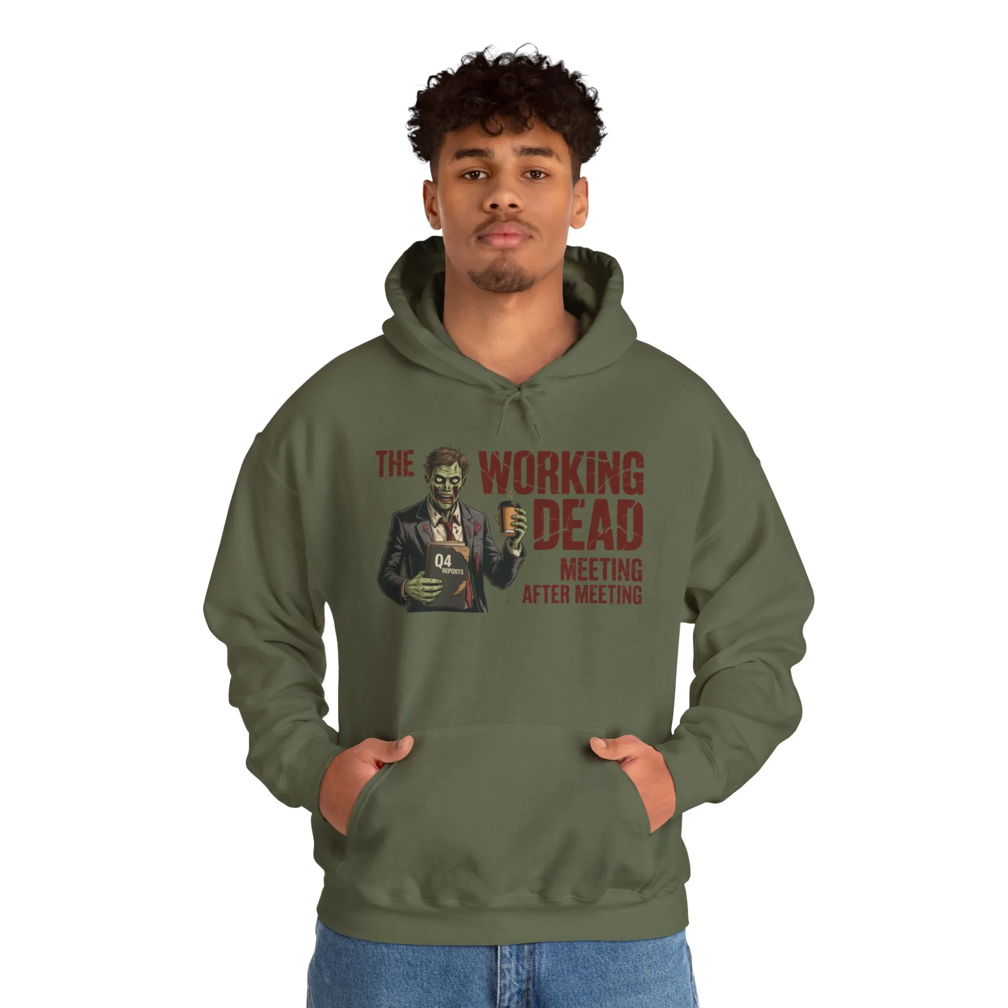 The Working Dead Men's Zombie Hoodie, Funny Office Meeting Sweatshirt, Men's Heavy Blend™ Hooded Sweatshirt, Halloween Work Humor Zombie top - Image 15