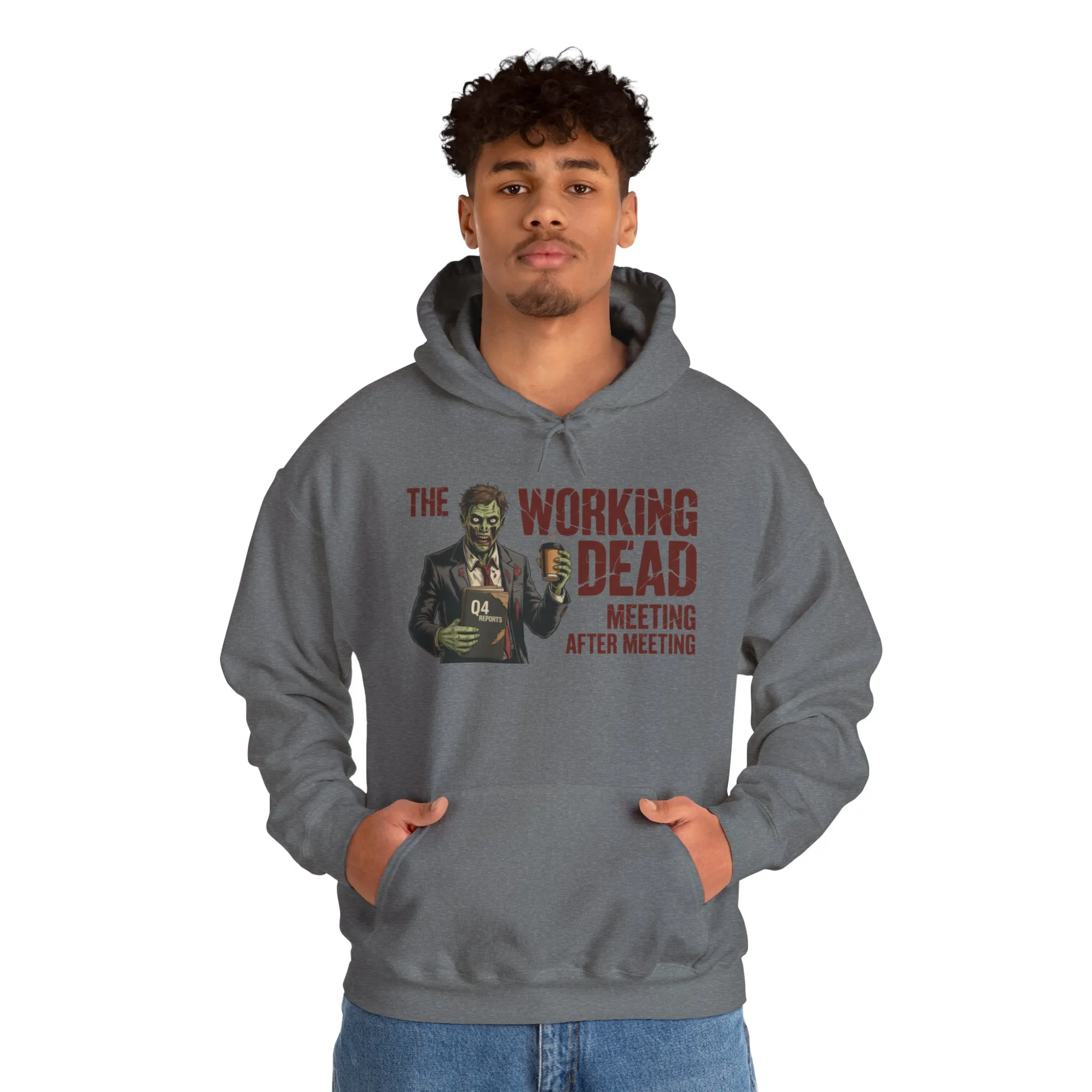 The Working Dead Men's Zombie Hoodie, Funny Office Meeting Sweatshirt, Men's Heavy Blend™ Hooded Sweatshirt, Halloween Work Humor Zombie top - Image 19