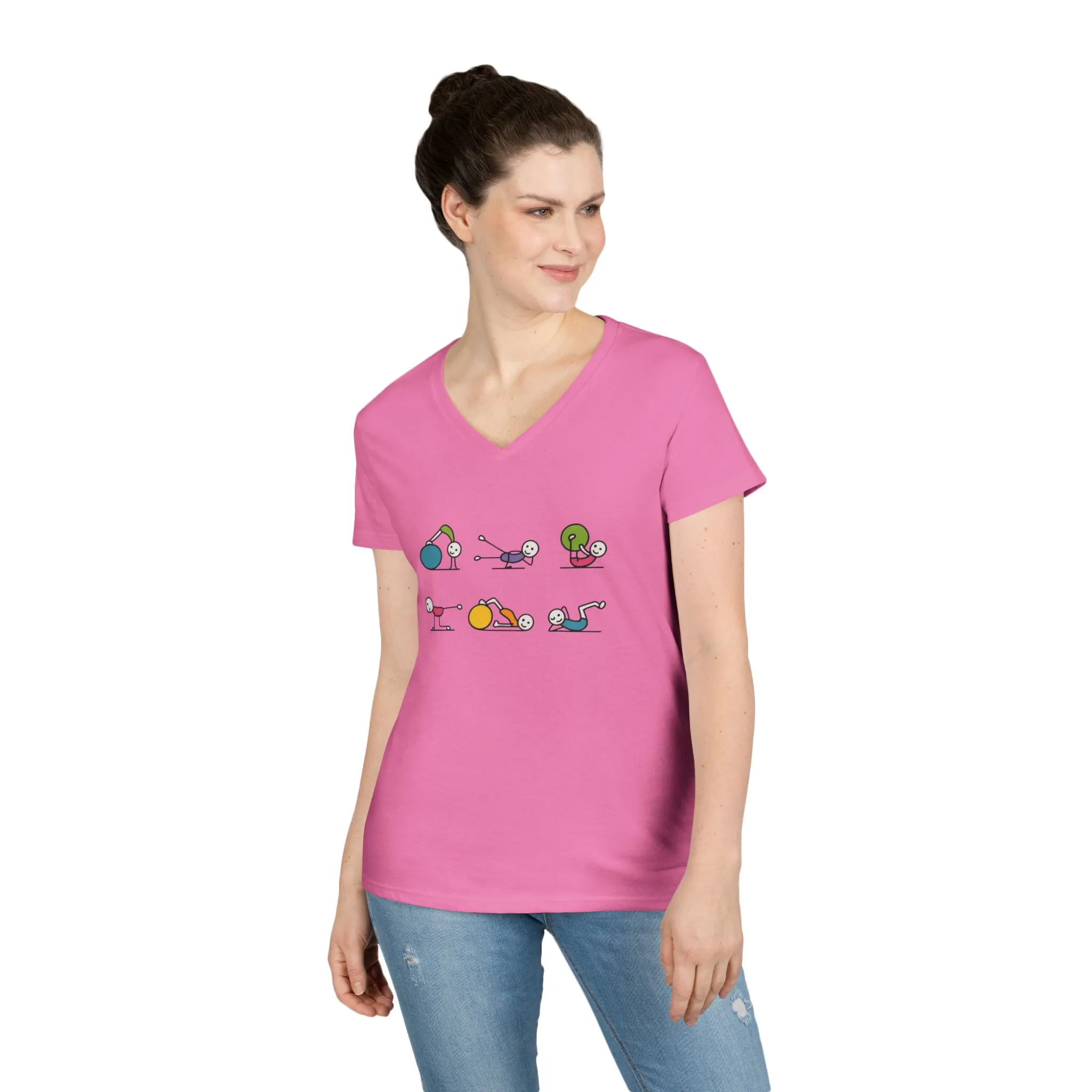 Ladies V-Neck T-Shirt, Fit Fun Pilates Figure Womens T-Shirt, Cute Workout Tee, Funny Yoga Gym Top for Women - Image 24