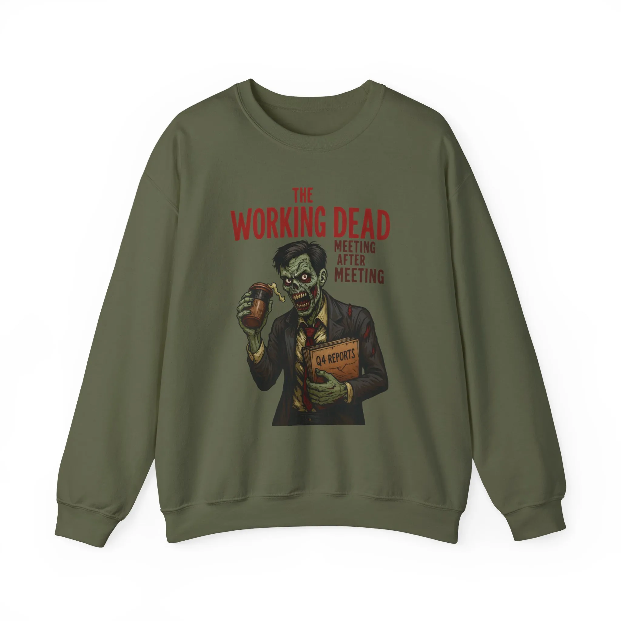 The Working Dead Men's Funny Zombie Sweatshirt, Office Humor Crewneck, Halloween Work Top - Image 3