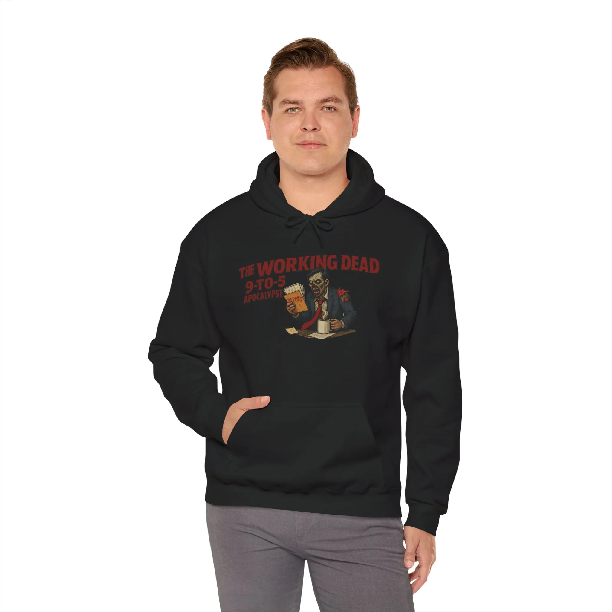 The Working Dead 9-to-5 Apocalypse Hoodie, Men's Horror Office Zombie Sweatshirt, Halloween Zombie Work Top - Image 8