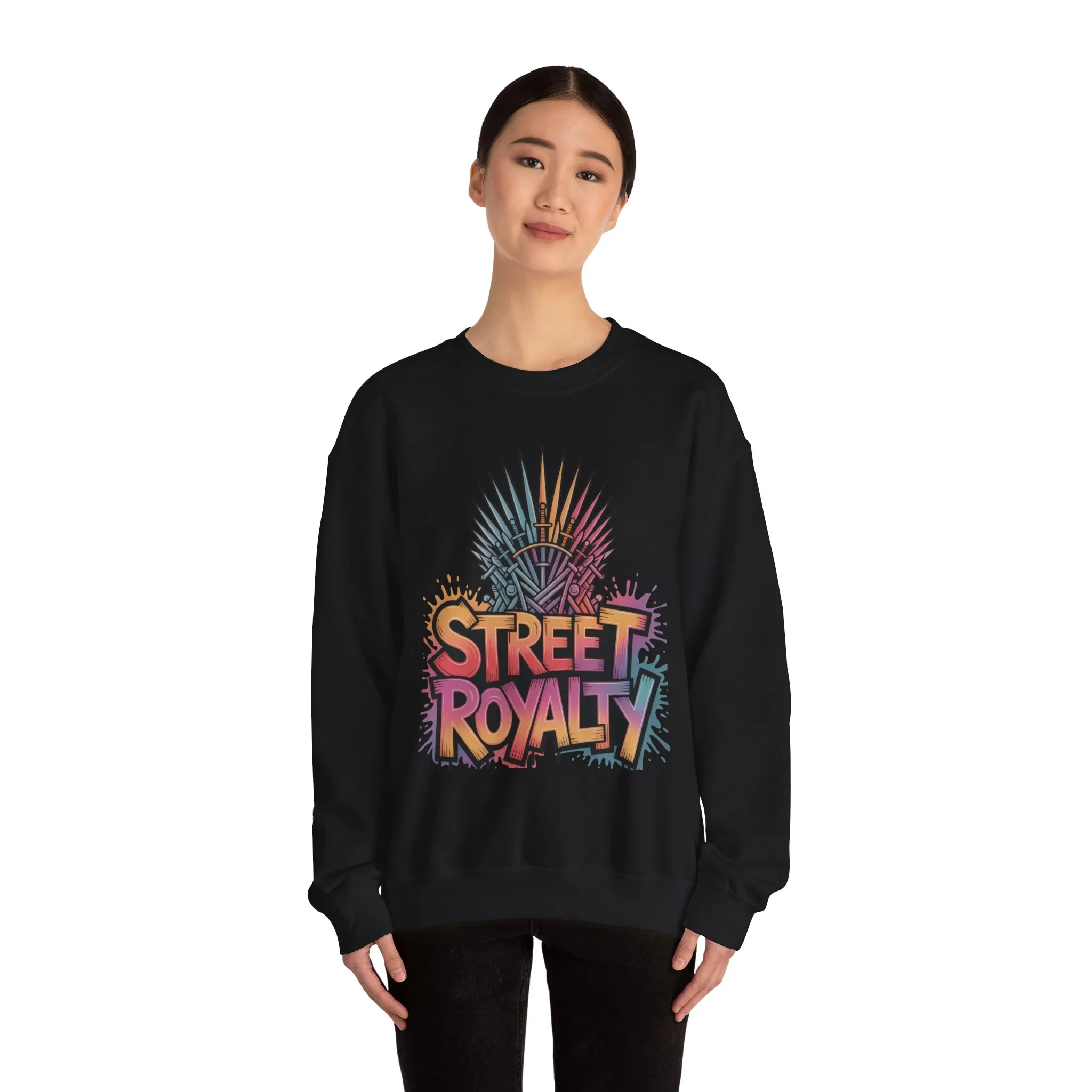 Street Royalty Women's Crewneck Sweatshirt, Graffiti Crown Graphic Pullover, Urban Streetwear Top - Image 4
