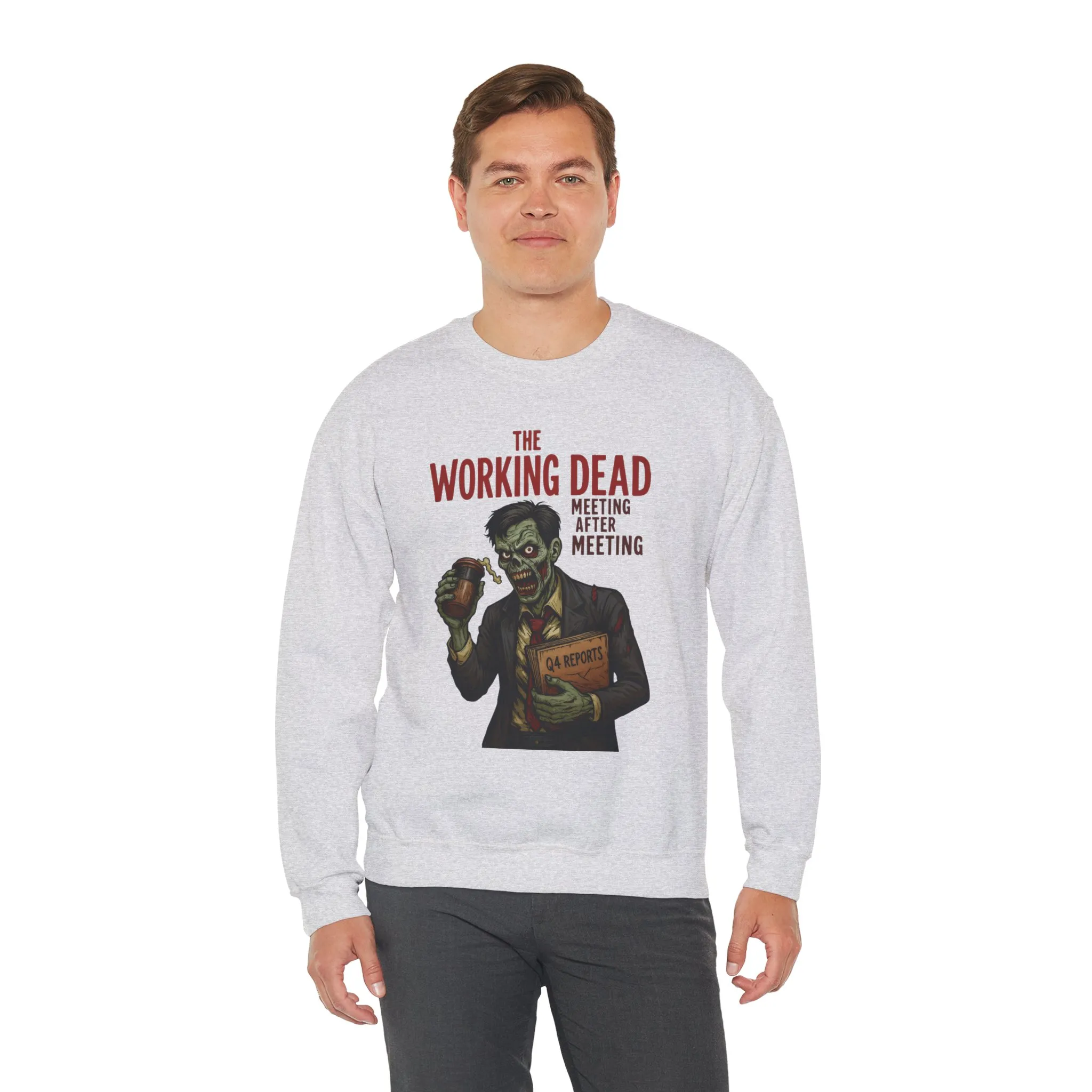 The Working Dead Men's Funny Zombie Sweatshirt, Office Humor Crewneck, Halloween Work Top - Image 5