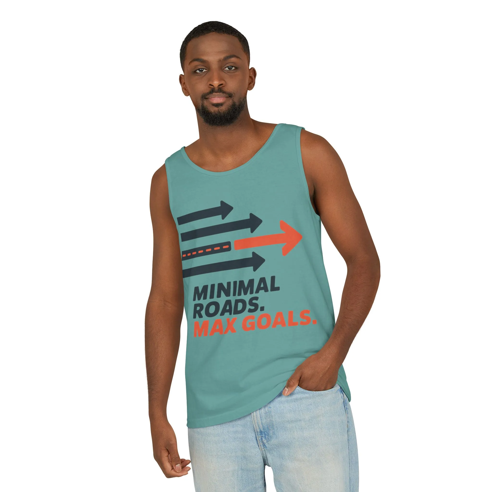 Mens Garment-Dyed Tank Top, Minimal Roads Max Goals Motivational Mens Tank Top