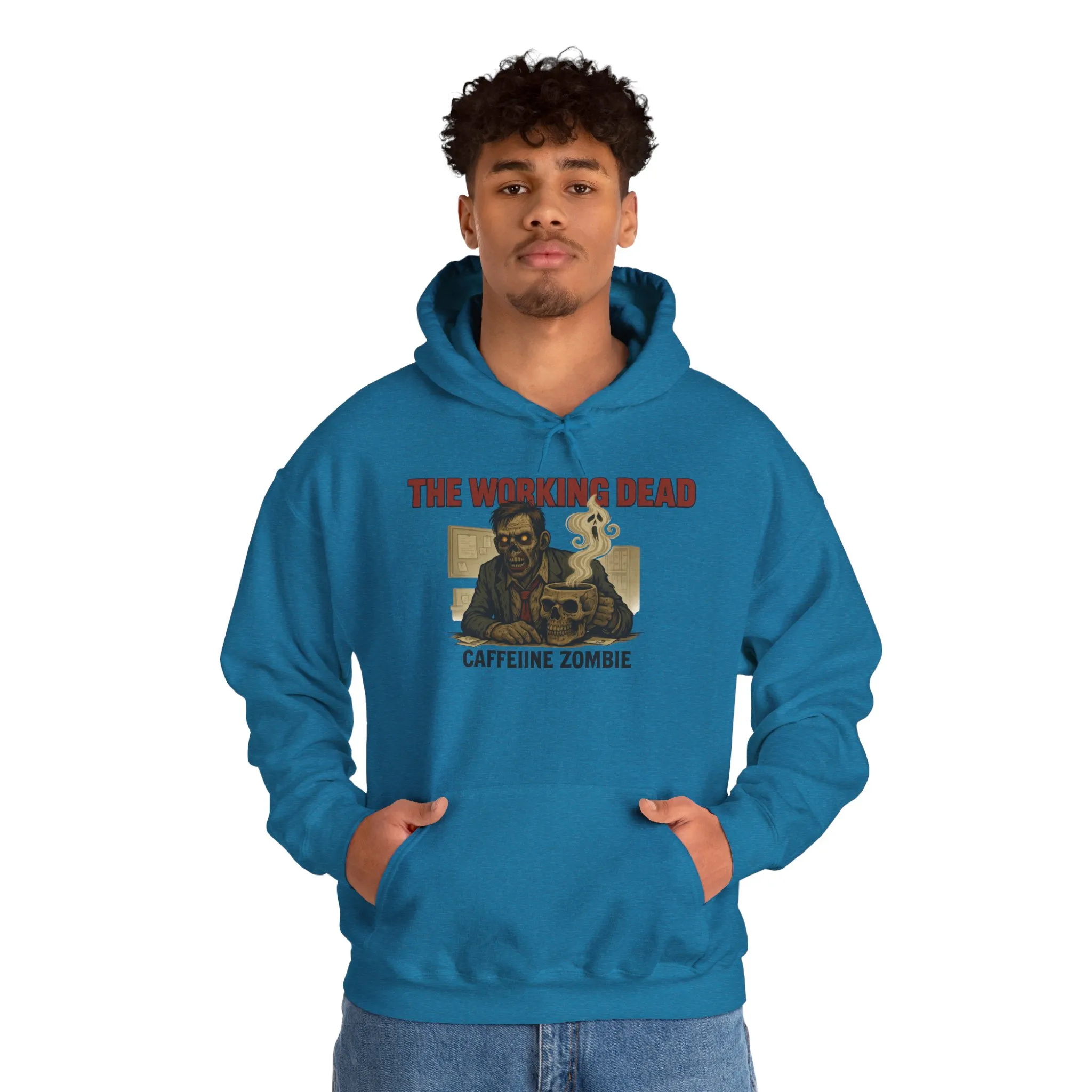 The Working Dead Men's Zombie Hoodie, Funny Office Meeting Sweatshirt, Halloween Zombie Top, Coffee Zombie Hoodie, Halloween Work Top - Image 3