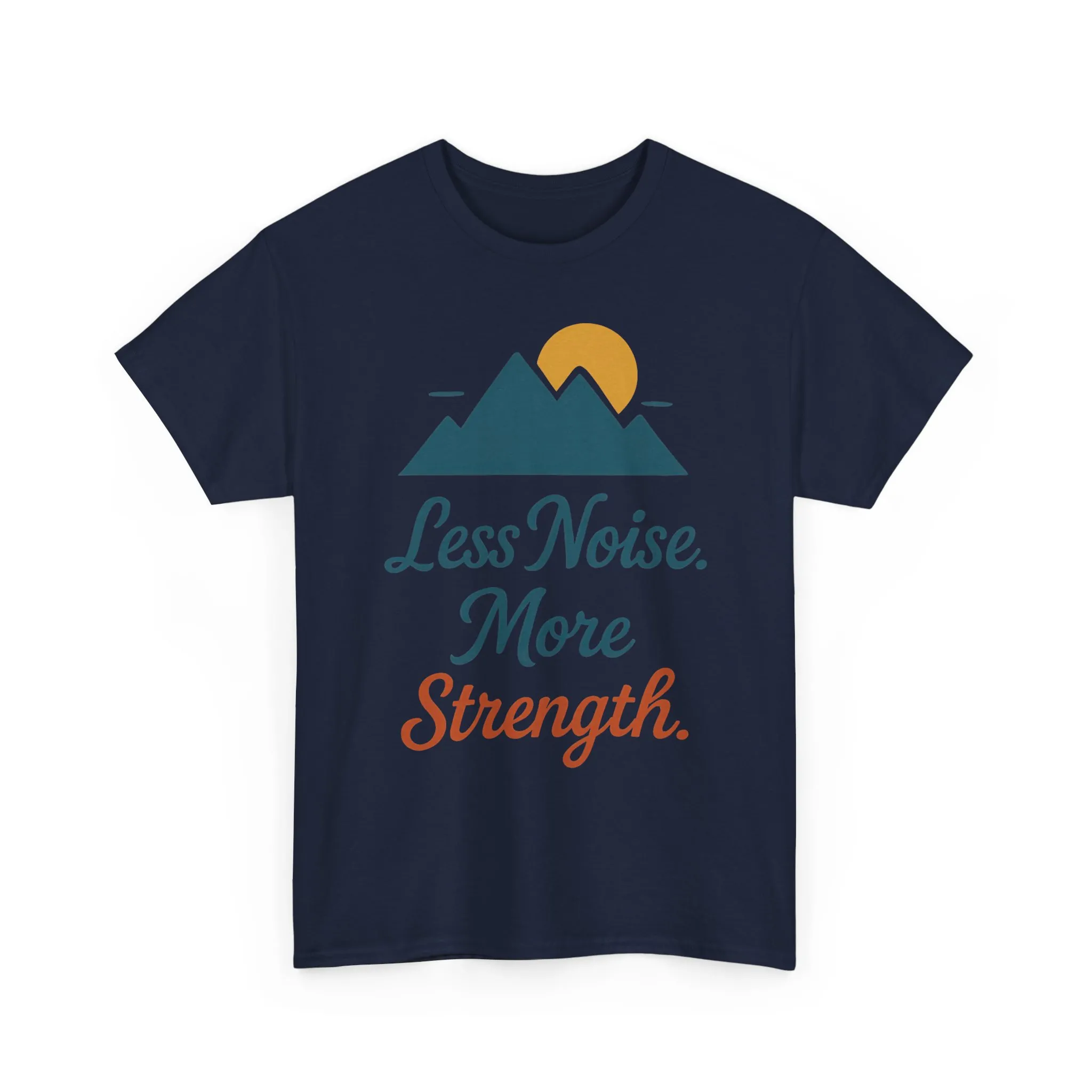 Mens Less Noise More Strength Mountain T-Shirt, Motivational Gym Hiking Tee - Image 2